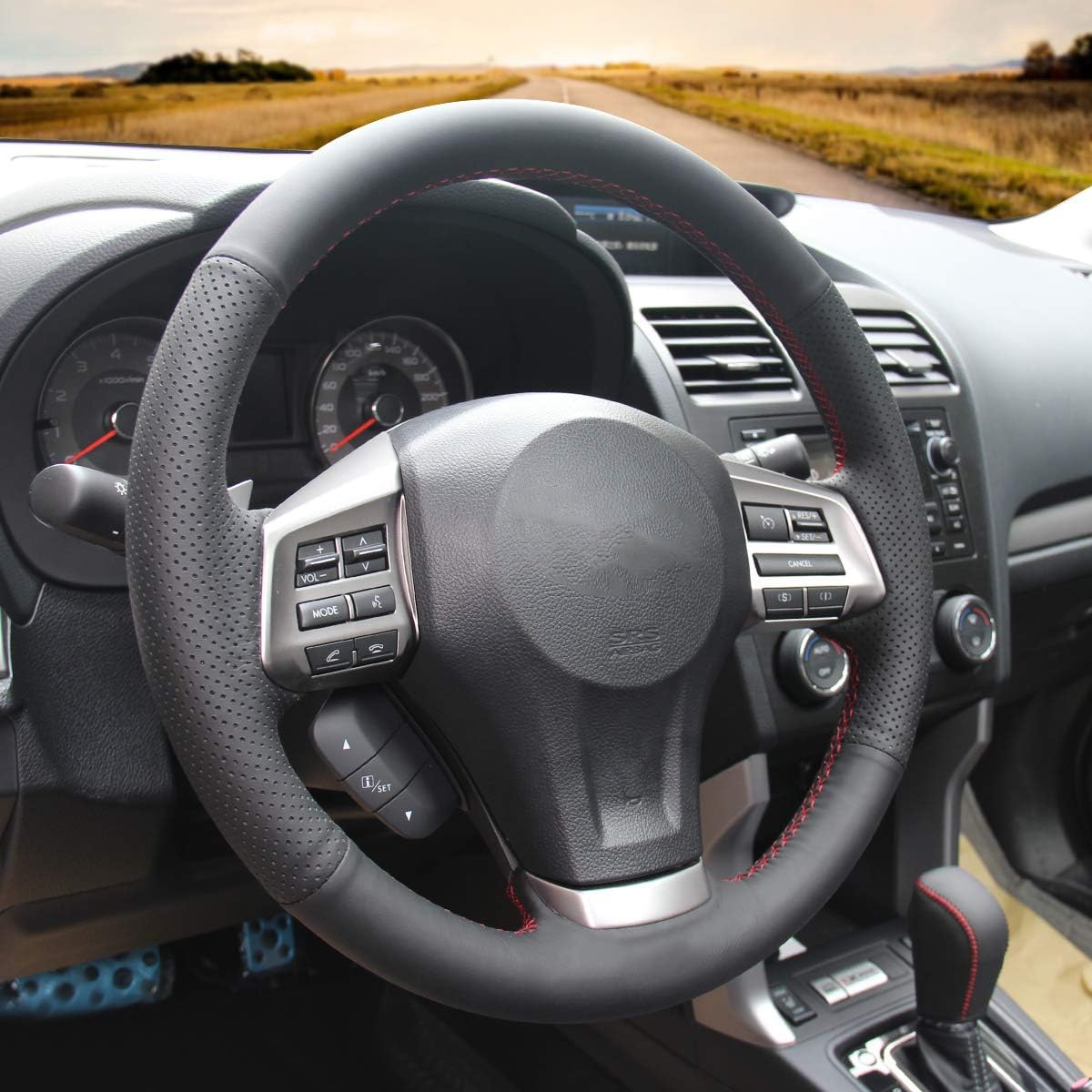 Premium Genuine Leather Steering Wheel Cover for Subaru Forester 2014-2016, XV Crosstrek 2013-2015, Legacy 2012-2014, Impreza 2012-2015, Outback 2012-2014 - Custom Fit, Anti-Slip Grip, Comfortable Driving Experience for Long Trips & Daily Commutes