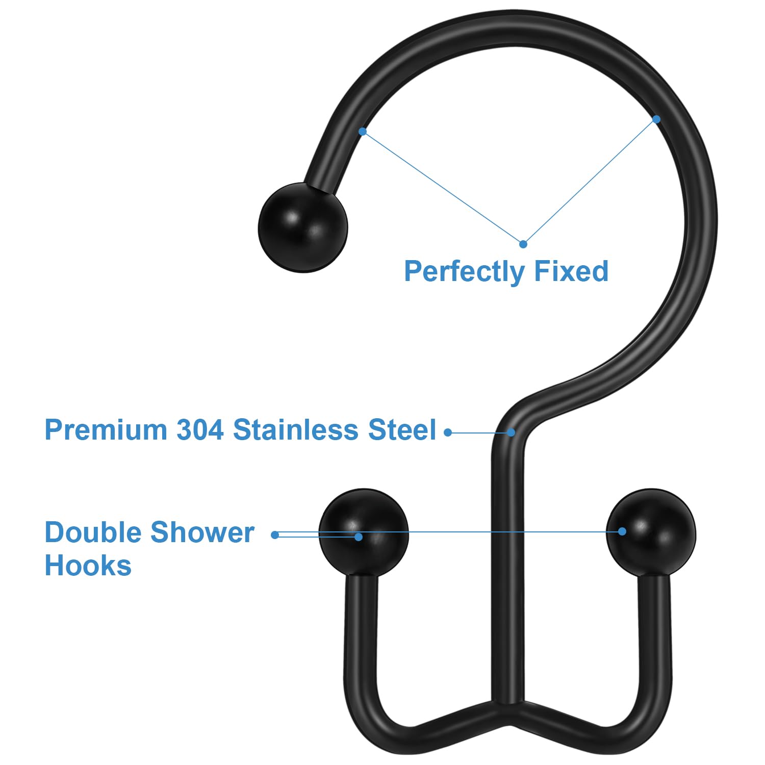 24 Pack Stainless Steel Shower Curtain Hooks - Rustproof Double Sided Rings for Bathroom Curtain Rods - Smooth Gliding Matte Black Hangers (Perfect for Home, Hotel & Apartment Bathroom Decor)