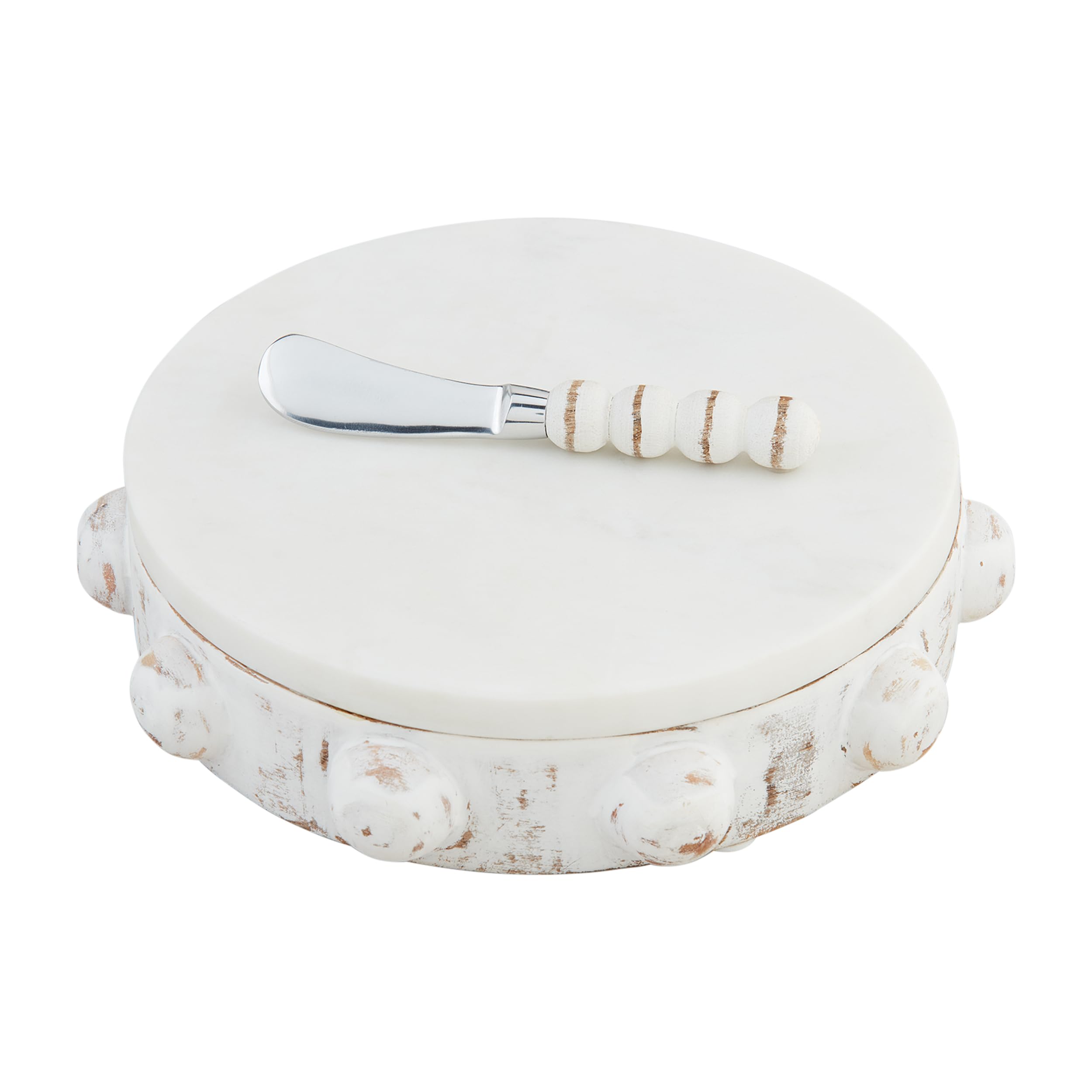Mud Pie Beaded Marble Wood Pedestal Stand - 2.25