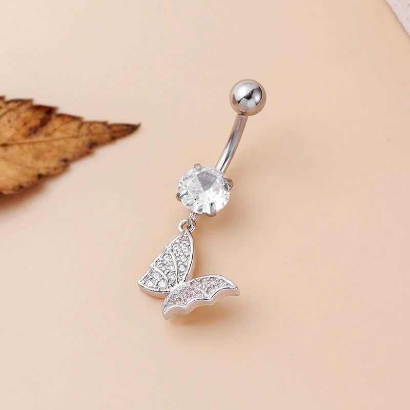 14G Hypoallergenic Flower Feather Belly Button Ring - Surgical Steel Navel Piercing Jewelry for Women | Perfect for Summer Beach, Pool Parties & Boho Fashion