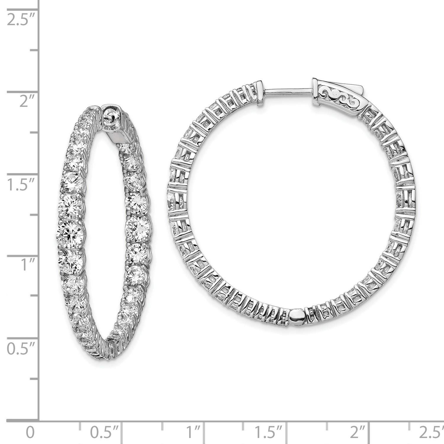 Sterling Silver Graduated CZ In and Out Round Hoop Earrings 1.5 Inch x 4.2 mm - Elegant Everyday Jewelry for Women, Perfect for Work, Party & Special Occasions