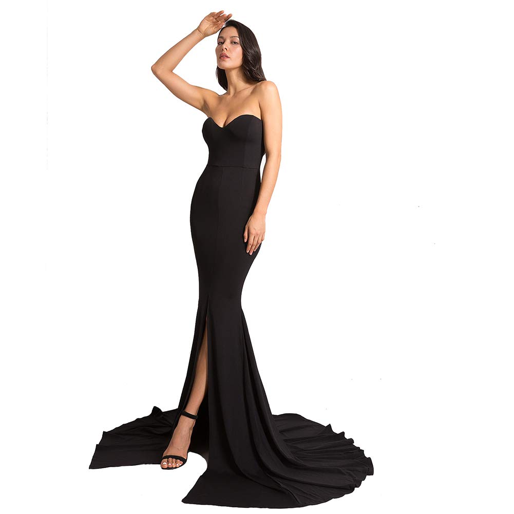 Elegant Strapless Evening Gown - Long Prom Dress with Front Slit, Full Length Wedding Maxi Dress for Formal Events, Galas & Special Occasions