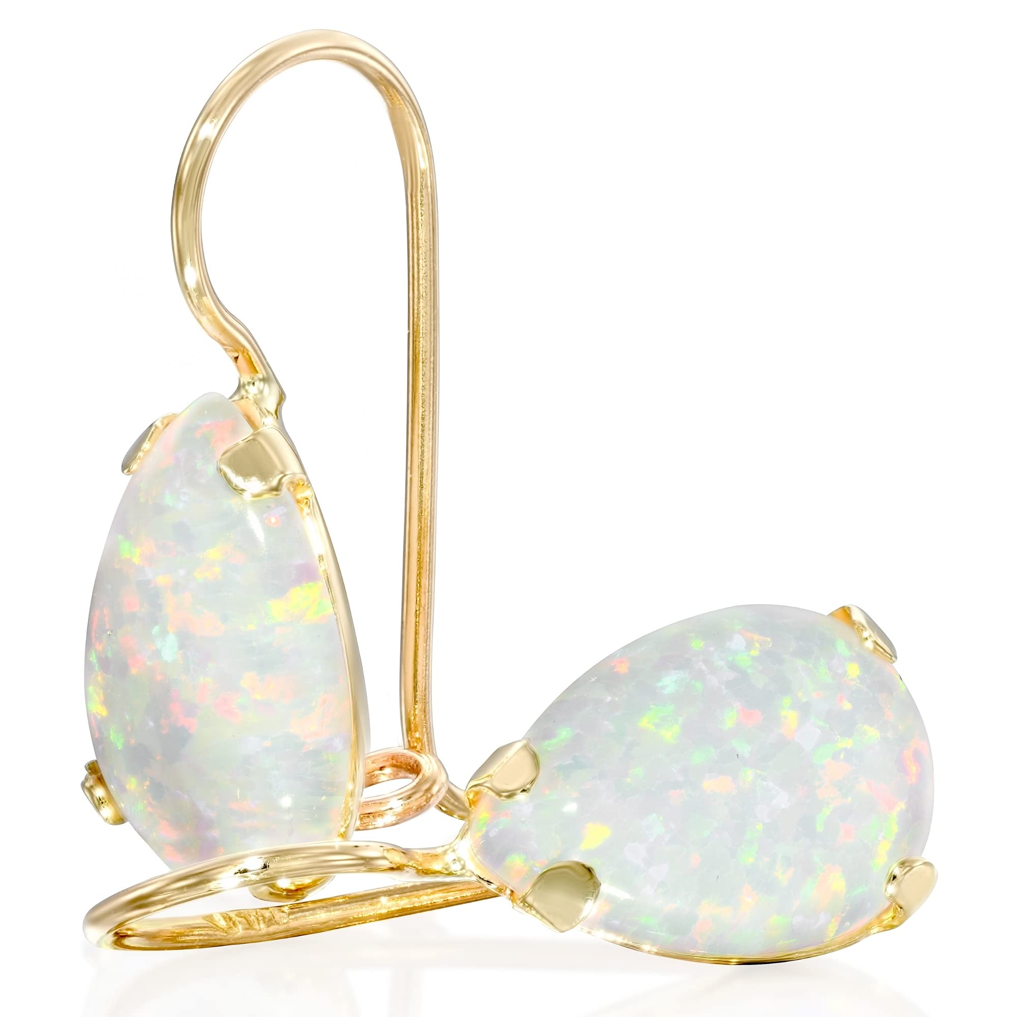 14K Solid Gold Opal Earrings for Women - October Birthstone Teardrop Dangle Earrings - Elegant Small Dainty Jewelry Gift for Birthday, Anniversary & Special Occasions