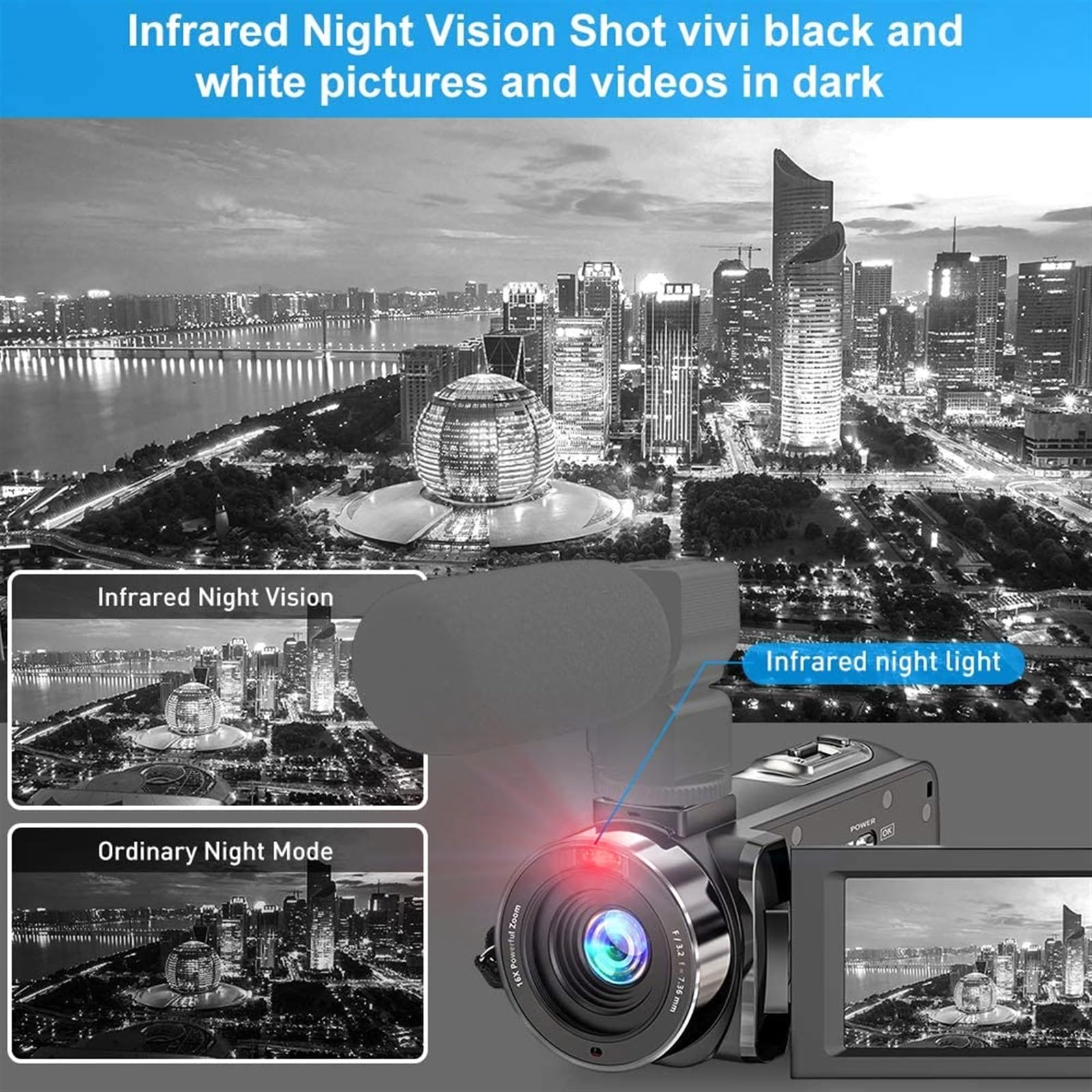 **MZZYG 2.7K WiFi Night Vision Outdoor Video Camera - Portable Digital Camcorder with Infrared for Vlogging, Blogging & Webcam (Includes 128GB SD Card) - Perfect for Travel, Home Security & Outdoor Adventures**