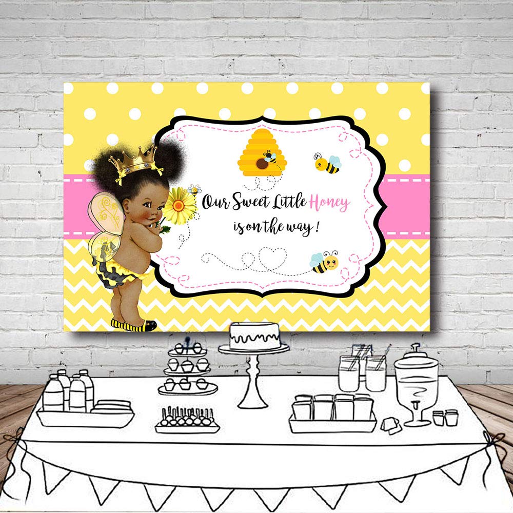 7x5ft Sweet Little Honey Bee Baby Shower Backdrop - Yellow Polka Dot Wave Bee-Day Party Decor for Girl, Pink Princess Photography Background Banner | Perfect for Birthday Parties, Baby Showers & Photo Shoots