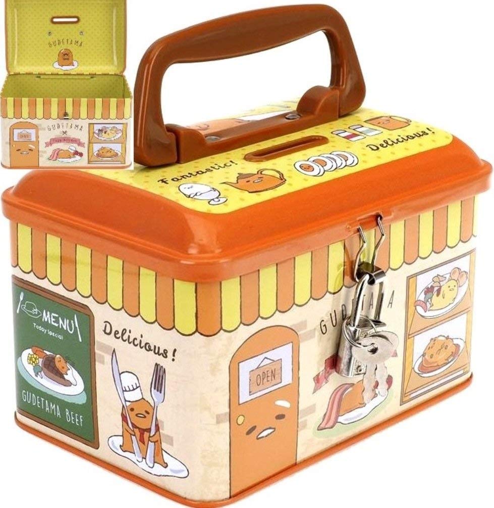 Gudetama Lazy Egg Metal Coin Bank with Lock & Handle - Money Saving Box for Kids, Teens & Adults - Perfect for Home, Office & Gift Giving