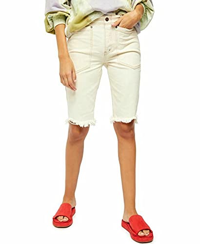 Free People Rebel Rouser Distressed Denim Shorts - Women's High Waisted Cut-Off Jeans in Natural Wash (Size 24) | Perfect for Summer Outfits, Beach Vacations & Casual Street Style