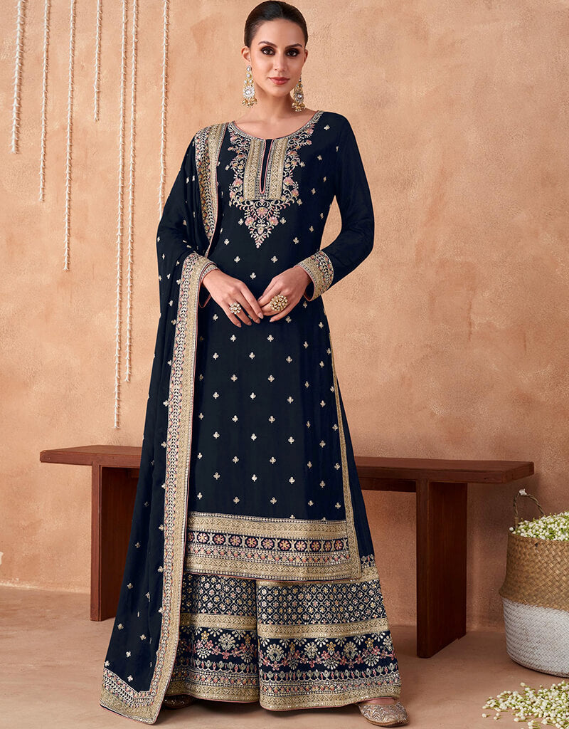 Black Faux Georgette Palazzo Straight Pants for Women - Comfortable Wide Leg Trousers for Office, Casual & Party Wear
