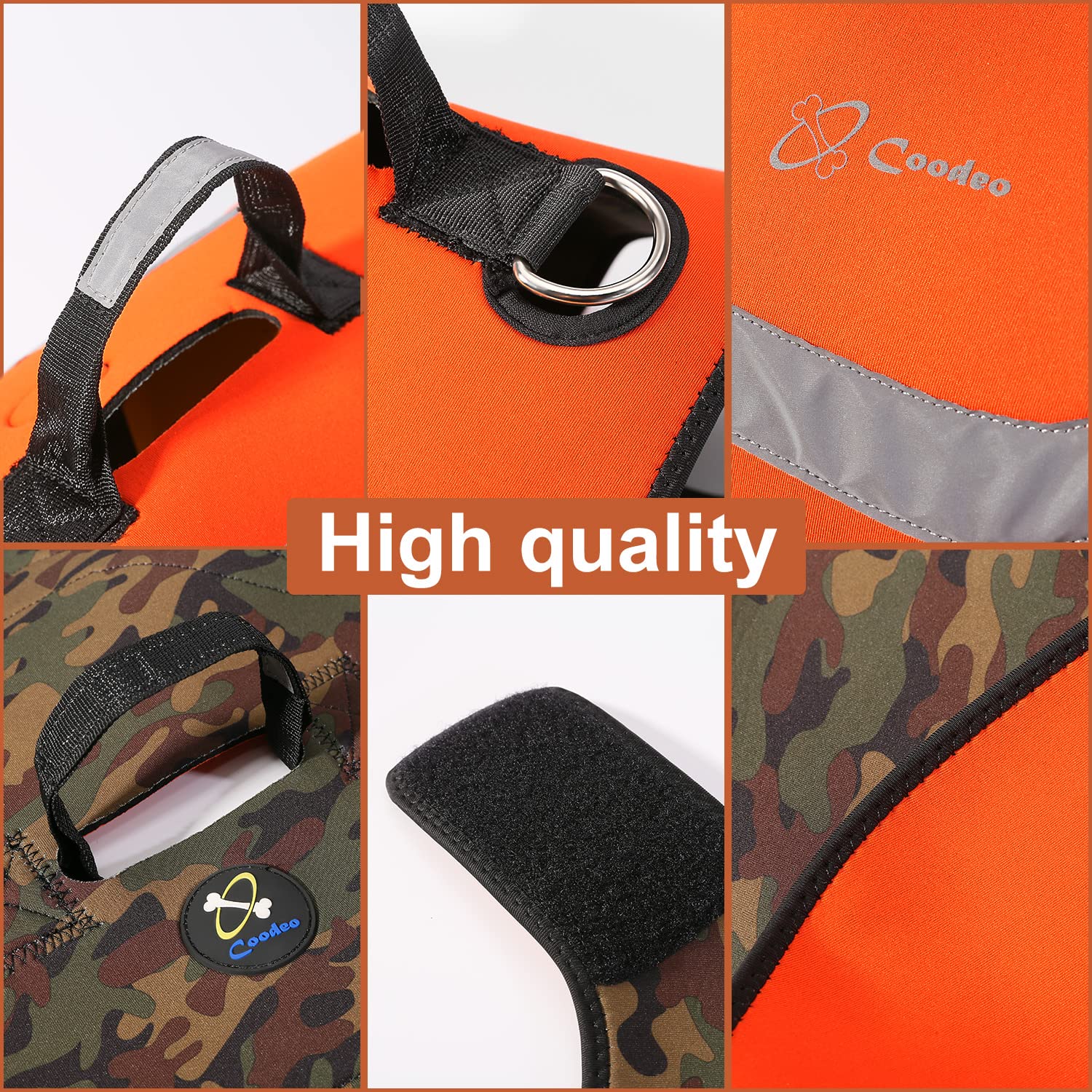 **Coodeo Reversible Reflective Hunting Dog Vest - Orange & Camo Waterproof Tactical Harness for Protection & Security, 4.5mm Neoprene Safety Jacket (X-Large) - Ideal for Hunting, Training & Outdoor Adventures**