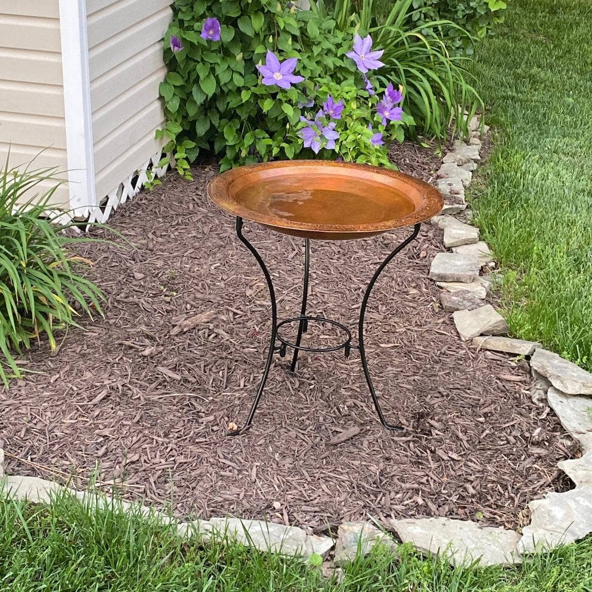 Two Tier Bird Bath - Elegant Flamed Finish for Garden Decor - Attract Birds & Enhance Outdoor Spaces