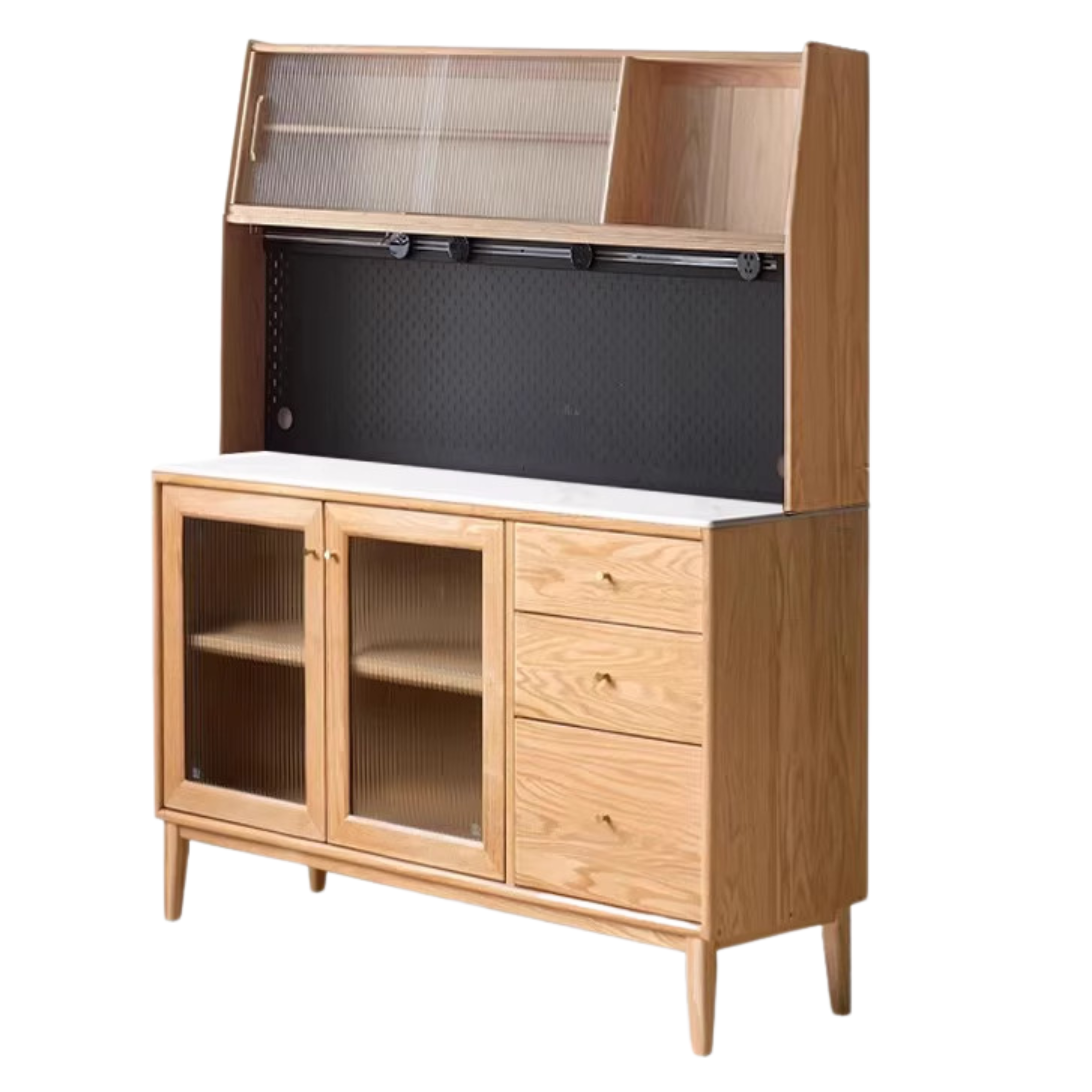 Solid Oak Wood Sideboard Buffet Cabinet - Rustic Dining Room Storage for Dishes, Linens & Entertaining Essentials