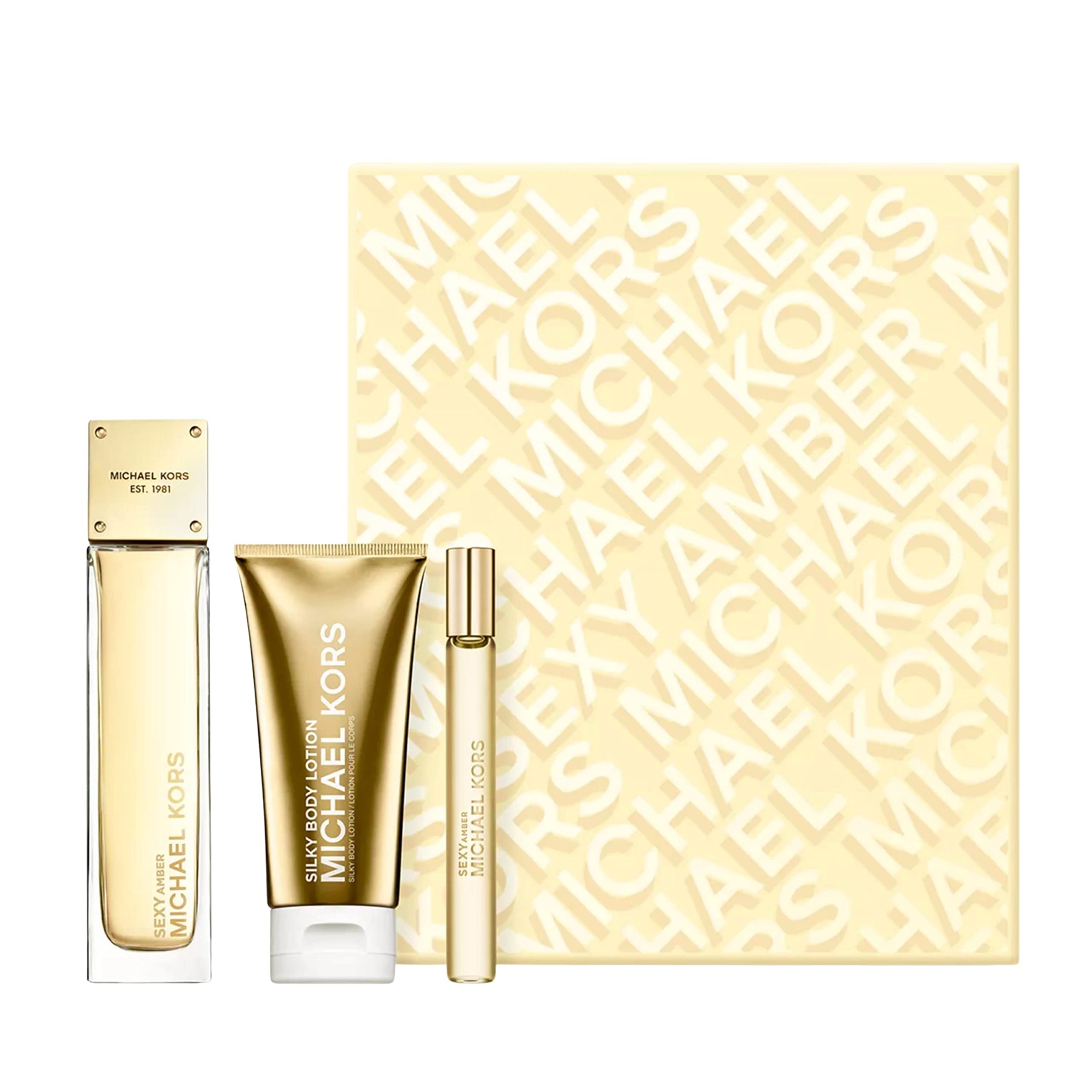 Michael Kors 3-Piece Sexy Amber Perfume Gift Set for Women - Eau de Parfum, Body Lotion & Shower Gel - Perfect for Date Night, Anniversary & Birthday Gifts