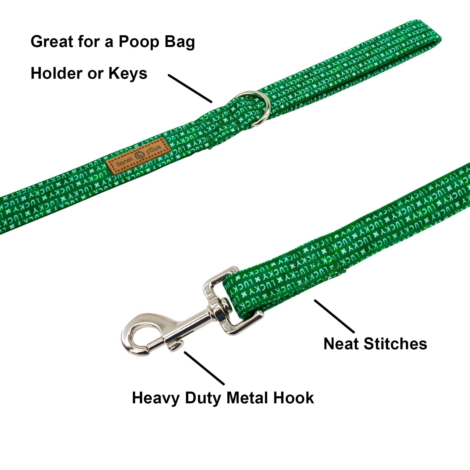 Lionet Paws St. Patrick's Day Dog Leash and Matching Collar Set for Small, Medium & Large Dogs - Perfect for Walking, Training & Festive Pet Outfits