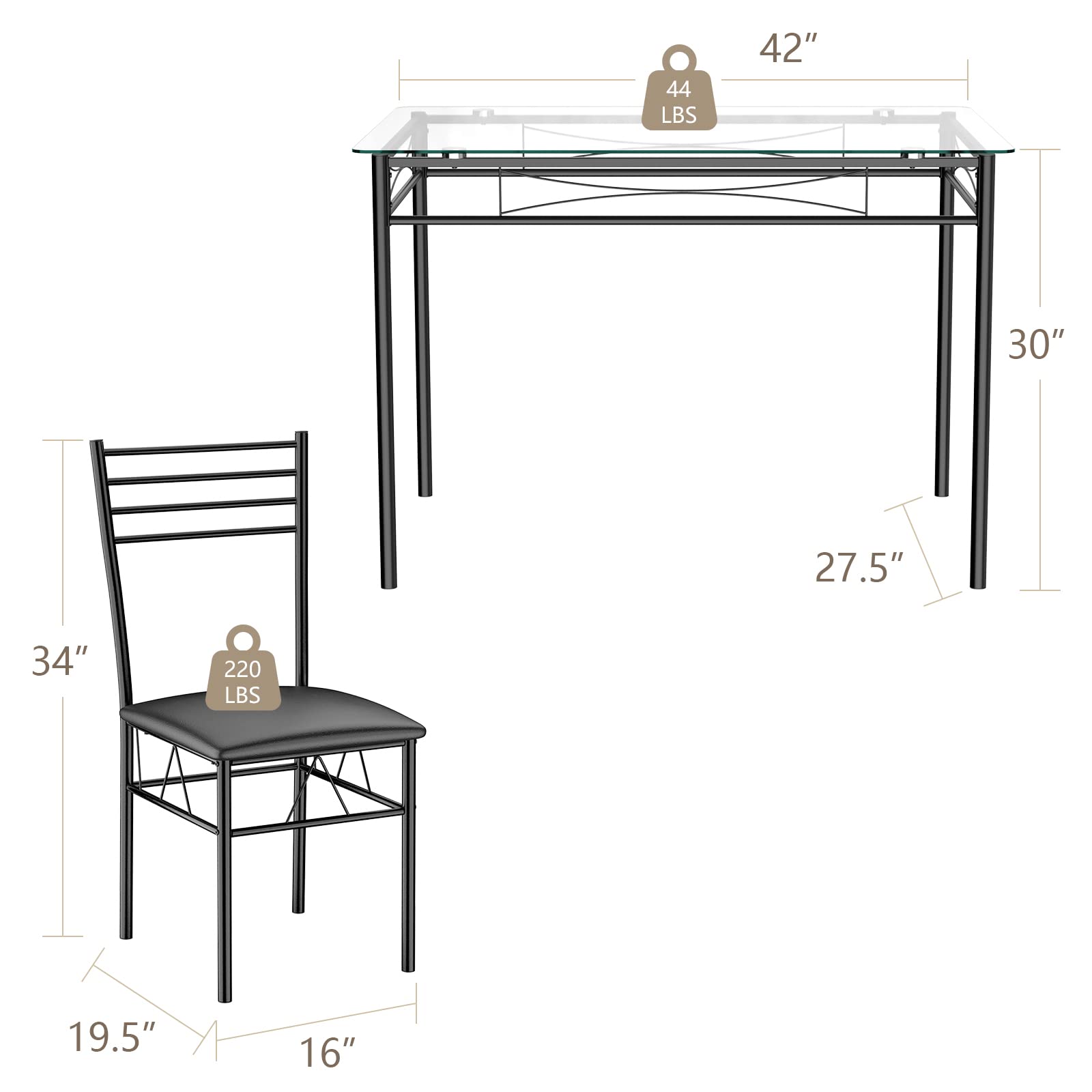 Tangkula 5-Piece Dining Table Set with Tempered Glass Top & 4 Chairs - Modern Kitchen & Dining Room Furniture in Black - Perfect for Small Spaces, Apartments & Family Meals