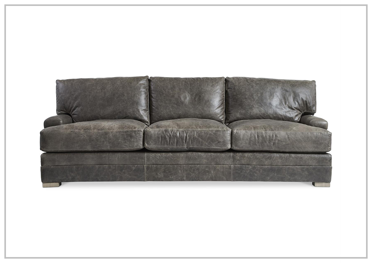 Bernhardt Burnham 3-Seater Brown Leather Sofa - Luxurious Genuine Leather Couch for Living Room, Lounge & Office - Comfortable Modern Furniture for Home Decor