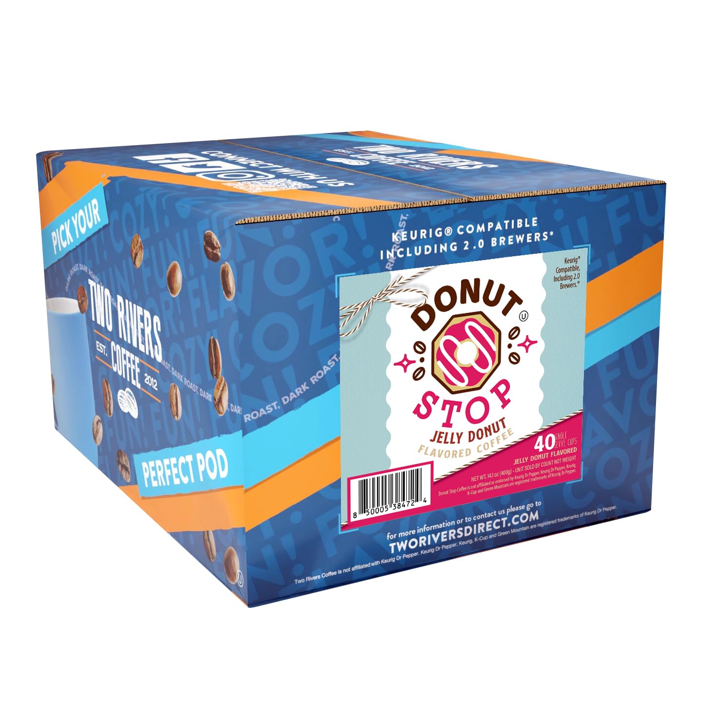 Jelly Donut Flavored Coffee Pods - 40 Count K-Cups Compatible with Keurig 2.0 Brewers | Sweet Breakfast Blend for Office, Home & Gift Giving
