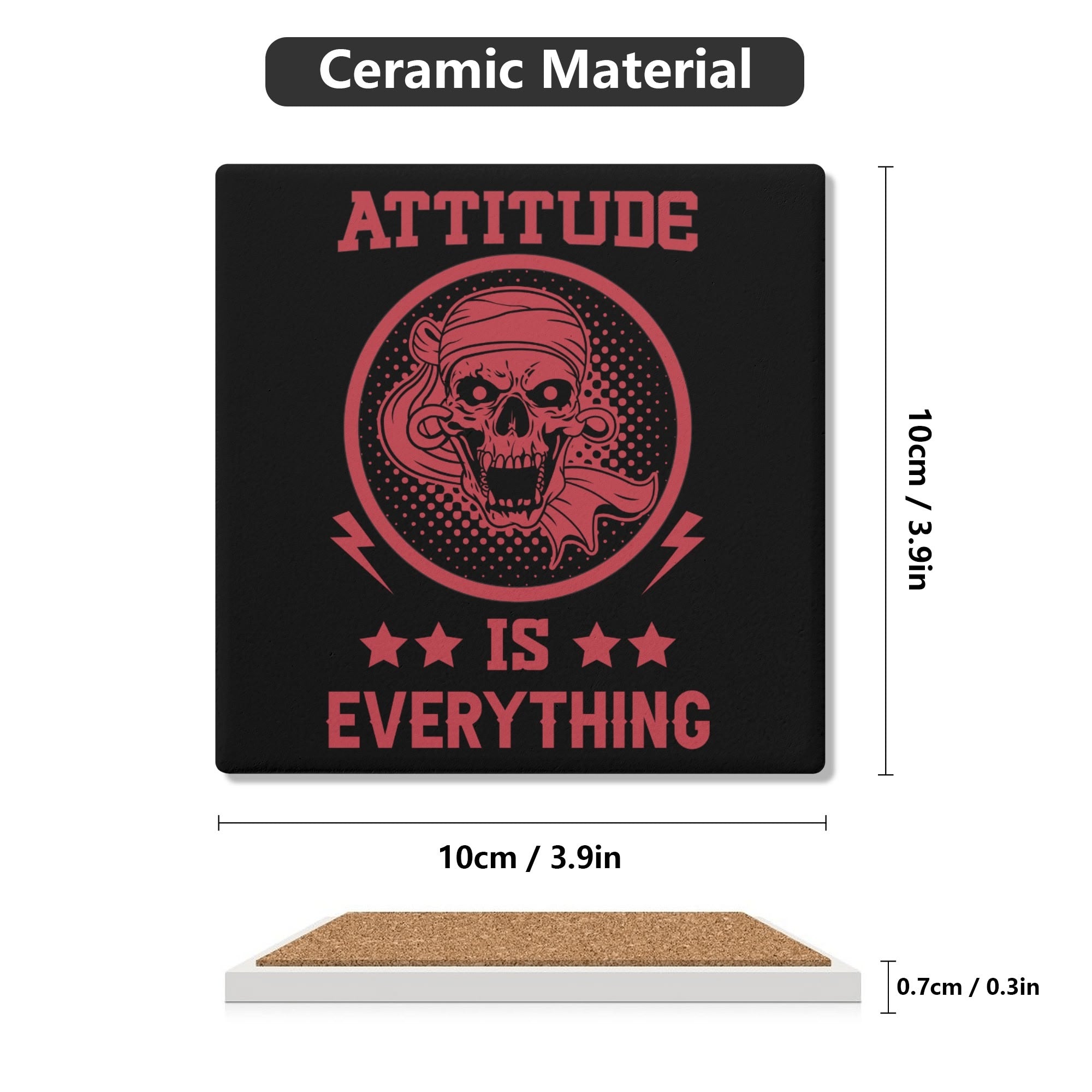 Attitude Is Everything Square Ceramic Coasters Set of 4 - Funny Inspirational Home & Office Decor for Coffee Tables, Desks and Gifts