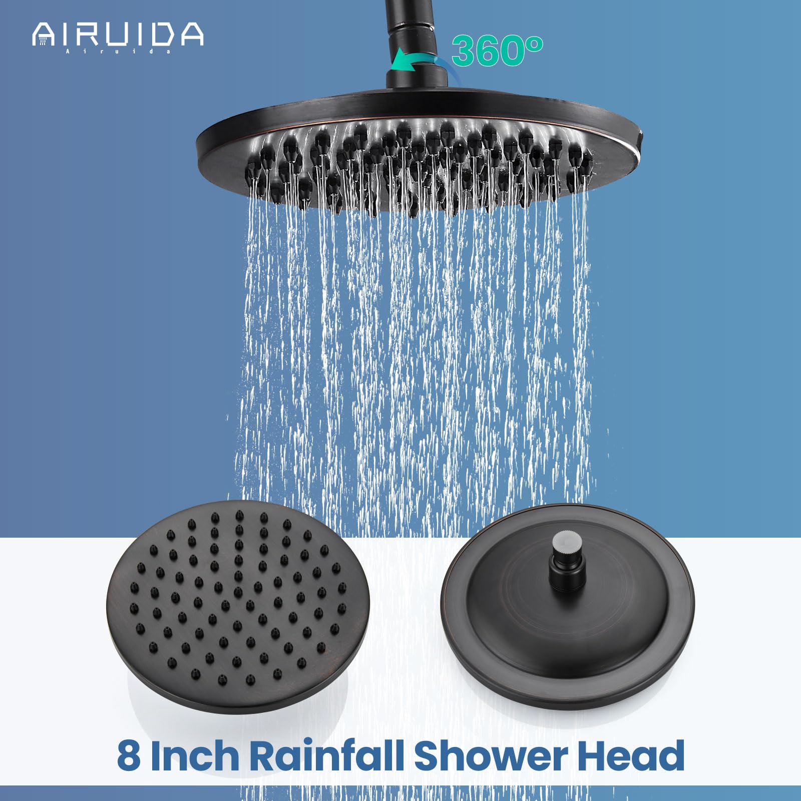 Airuida Oil Rubbed Bronze Exterior Shower System - 8 Inch Rainfall Shower Head with Single Handle, Solid Copper Diverter & Dual Function Faucet Combo for Outdoor/Patio/Garden Use