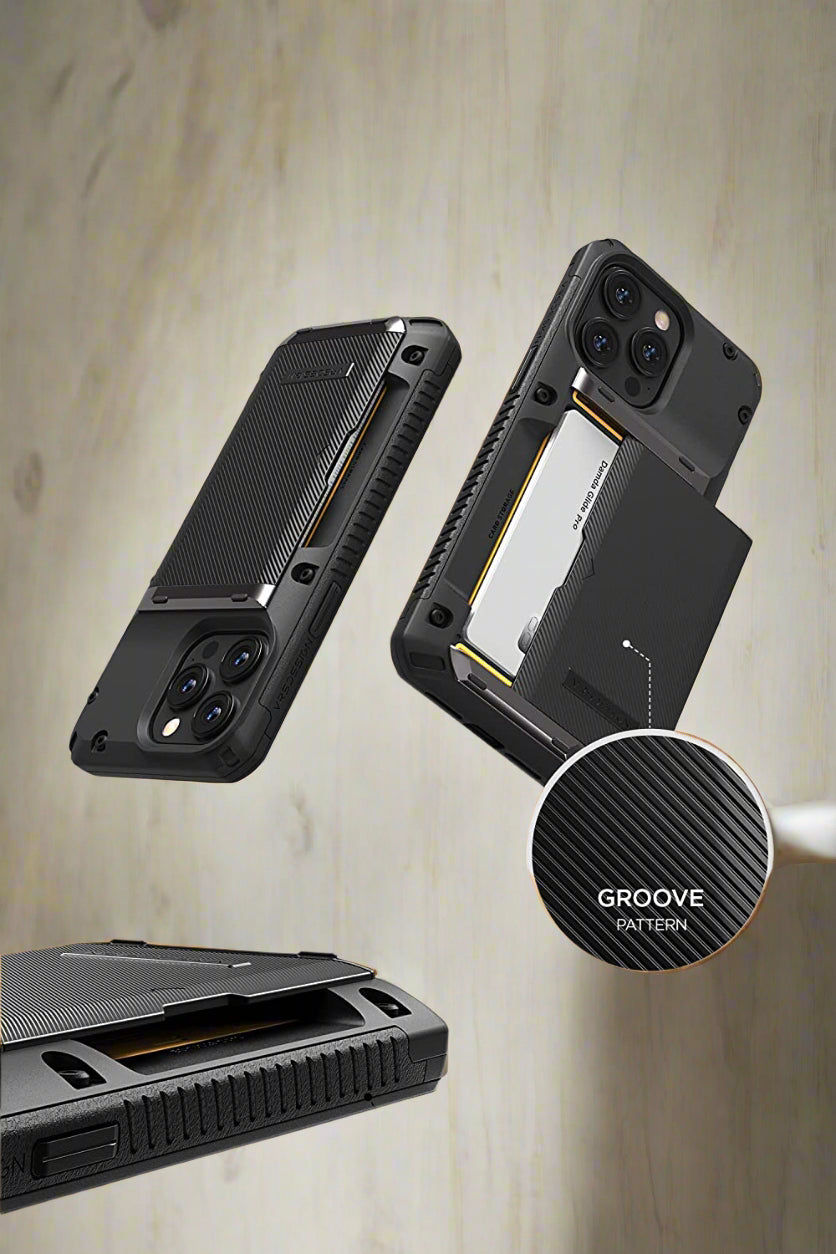 iPhone 14 Pro Max Wallet Case - Premium Semi-Automatic Groove Black Protective Cover with Card Slots | Perfect for Everyday Use, Travel & Business Meetings