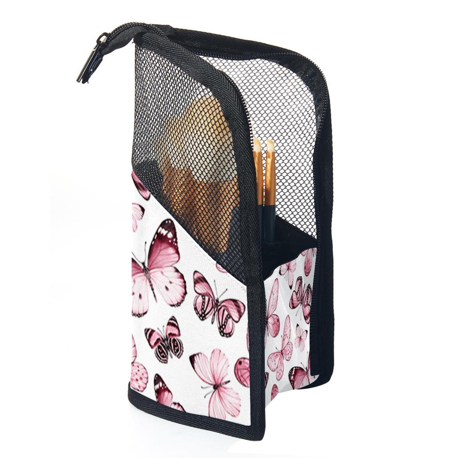 Professional 12-Piece Cosmetic Brush Set with Holder - Portable Makeup Brush Organizer Pouch & Butterfly Stand for Women & Girls - Perfect for Travel, Home, and Salon Use