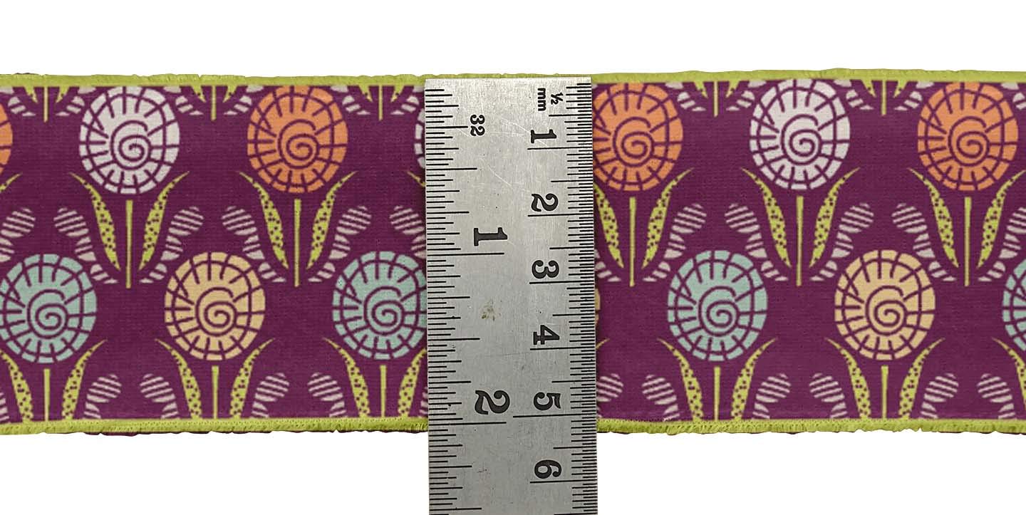 Indian Beautiful Art Pink Leaves & Floral Block Printed Velvet Ribbon Trim - 9 Yards, 3 Inches Wide - Premium Sewing Lace for DIY Crafts, Costume Design, Home Decor & Gift Wrapping Accessories