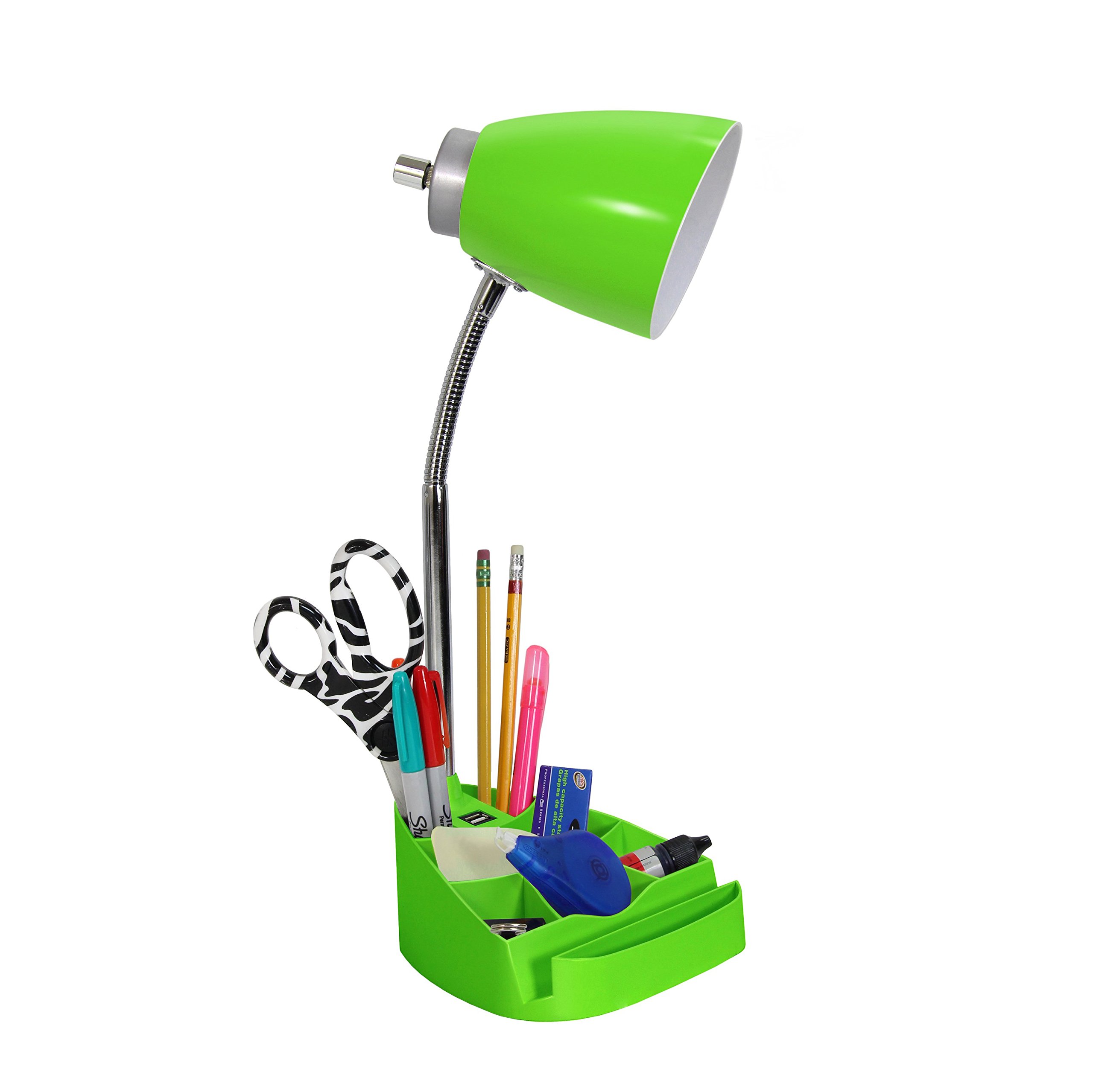 Simple Designs LD1056-GRN Adjustable Gooseneck Desk Lamp with iPad/Tablet Stand, Book Holder & USB Charging Port - Green Study Light for Reading, Working & Home Office Use