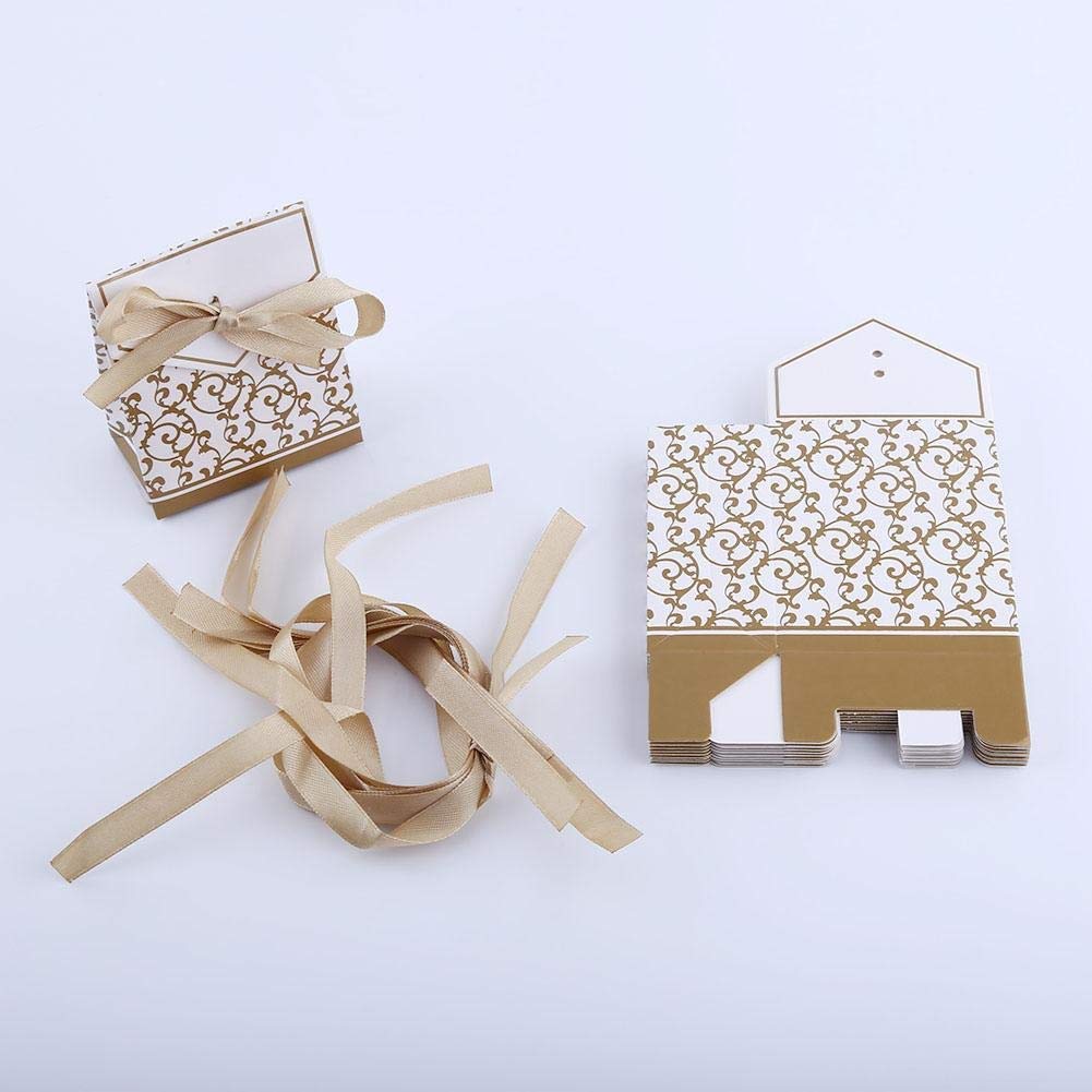 10PCS Sweet Wedding Favor Ribbon Gift Bags - Elegant Gold Candy Paper Boxes for Bridal Shower, Baby Shower & Party Favors
