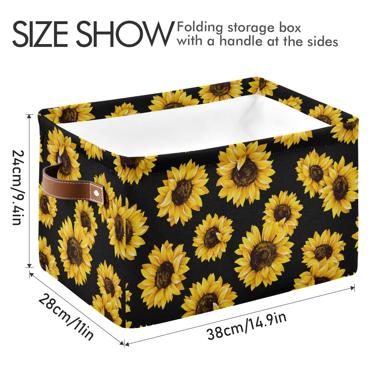Emelivor Collapsible Sunflower Storage Bin with Handle - Waterproof Rectangle Basket for Organizing Toys, Books, Office & Bathroom Supplies | Perfect for Nursery, Closet & Shelf Storage