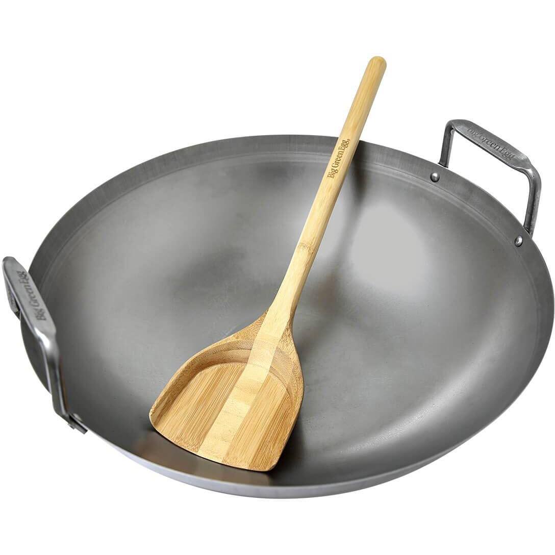 Big Green Egg Carbon Steel Wok - 14 Inch Stir Fry Pan for Outdoor Cooking, Camping & BBQ - Premium Heavy Duty Wok for Gas Stove, Grill & Induction Cooktop - Perfect for Asian Stir Fry, Sautéing & Deep Frying