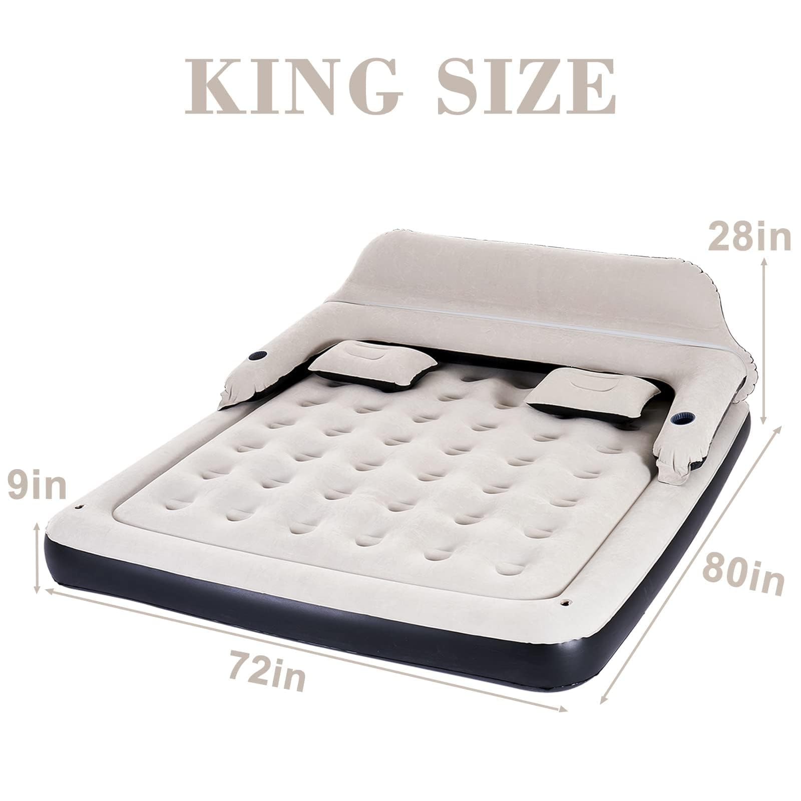 **RAPTAVIS King Size Air Mattress Sofa Bed with Built-in Headboard & Pillow - Inflatable Guest Bed for Home, Camping, Travel - Comfortable Portable Blow Up Mattress for Indoor & Outdoor Use**