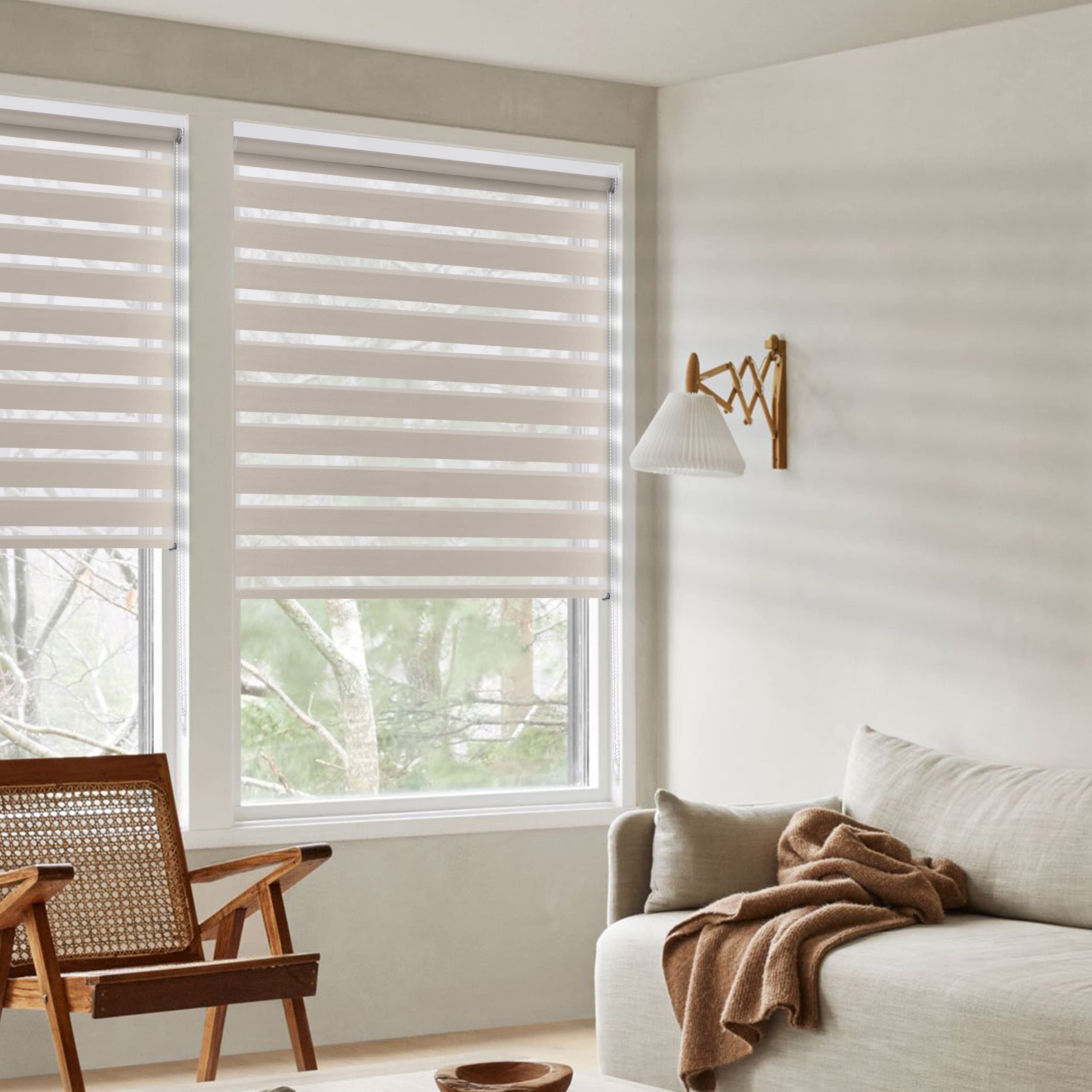 BERISSA Dual Layer Zebra Roller Blinds - Custom Size Window Shades for Light Control & Privacy | Sheer & Blackout Options | Day & Night Use | Fits Windows ≥2