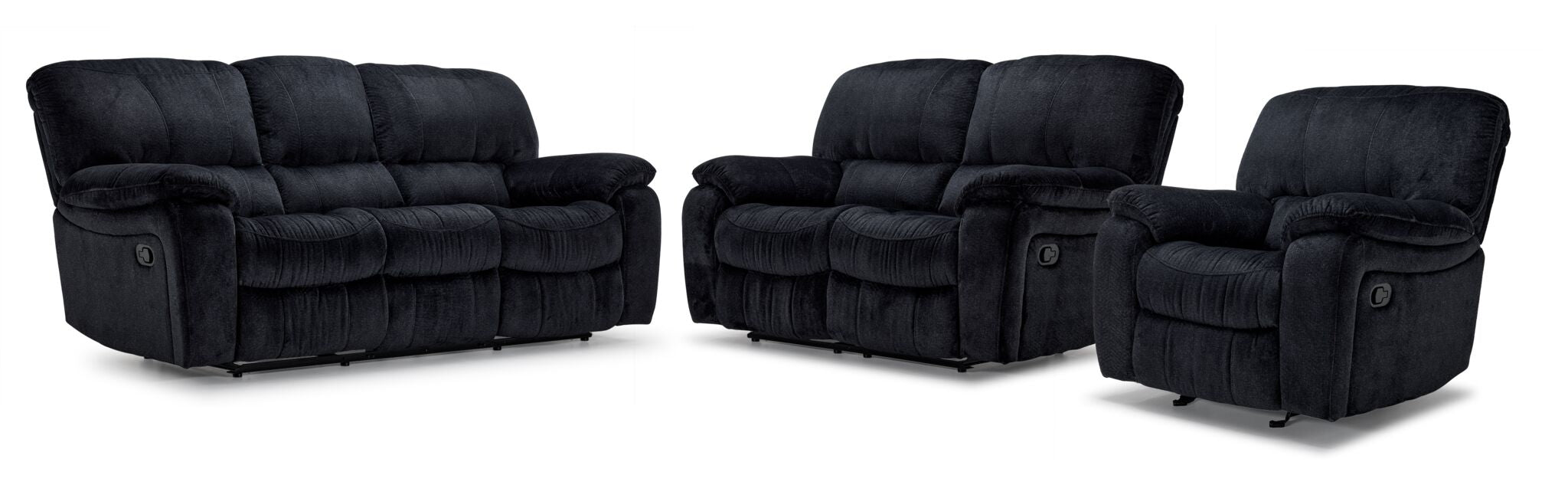 Burma Reclining Sofa Set with Loveseat and Chair - Graphite Gray Fabric - Modern Living Room Furniture for Home Theater & Family Relaxation
