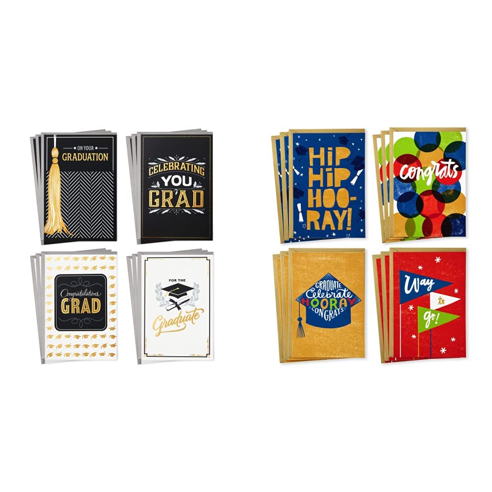 Hallmark Graduation Cards Assortment - 12 Boxed Greeting Cards with Envelopes (4 Designs) for High School & College Graduates - Perfect for Graduation Parties, Gifts & Celebrations