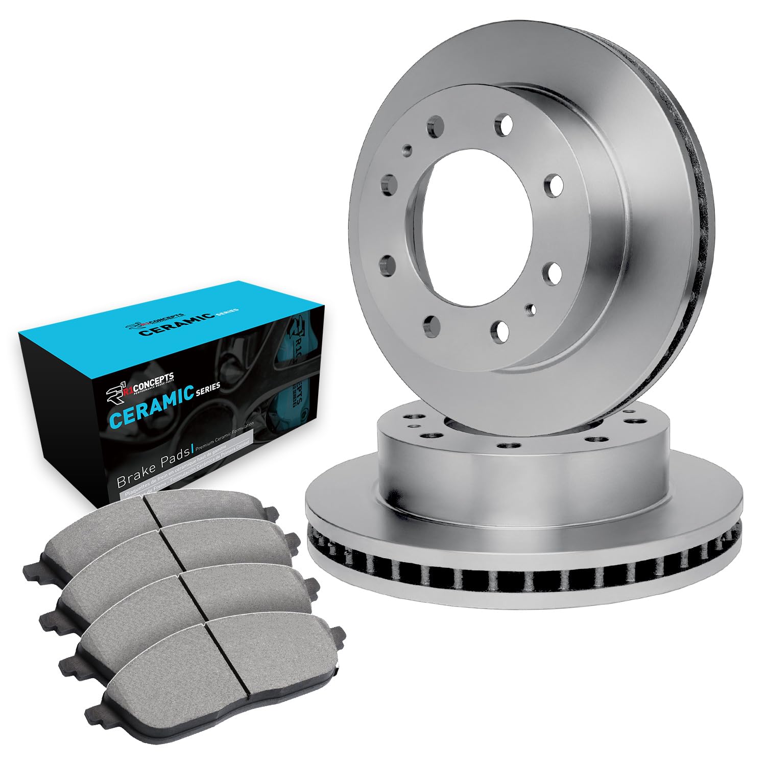 R1 Concepts Premium Front Brake Pads and Rotors Kit - Ceramic Brake Pads with Drilled & Slotted Rotors - Compatible with 1994-1999 Dodge Ram 3500 - Perfect for Heavy-Duty Towing, Off-Roading & Daily Driving