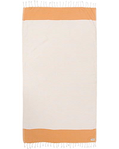 Sand Cloud Large Turkish Beach Towel - 100% Premium Peshtemal Cotton - Ultra Absorbent & Quick Dry - Perfect for Beach, Pool, Travel & Picnic Blanket - Shark Tank Featured - Letoon Honey Color