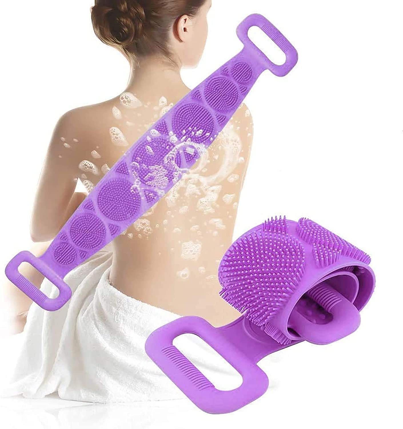 Exfoliating Silicone Body Scrubber Belt for Shower & Bath - Skin Cleansing Brush with Solid Grip Handles for Men, Women & Kids - Gentle Body Exfoliation & Dirt Removal - Perfect for Spa, Home Use & Travel (1-Pack)