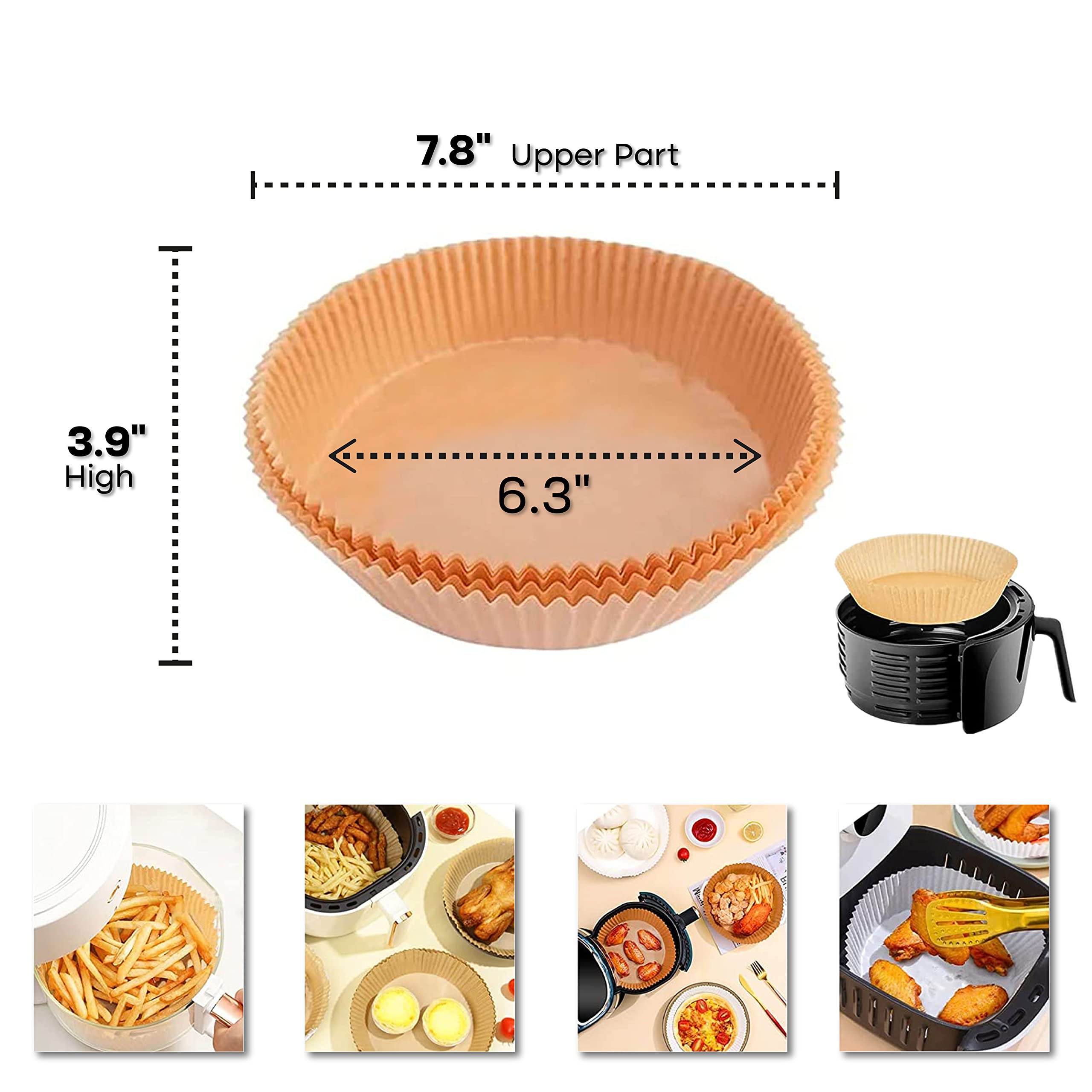 Xabono 100Pcs Air Fryer Liners - 6.3 Inch Disposable Non-Stick Parchment Paper, Oil & Waterproof Baking Sheets for Air Fryers, Ovens, Roasting - Perfect for Chicken Wings, French Fries & Vegetables
