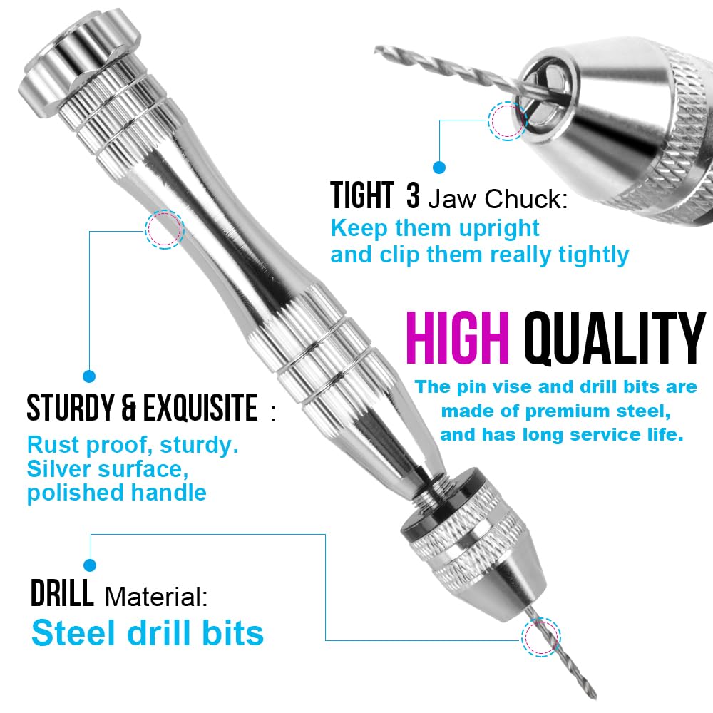 LEOBRO Hand Drill with 10 Drill Bits - Pin Vise & Mini Drill Press for Jewelry Making, Keychain Crafting & DIY Projects - Perfect for Woodworking, Metal Engraving & Small Craft Repair
