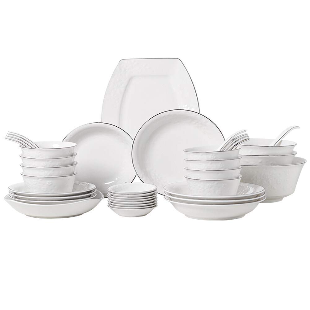 Premium 38-Piece Porcelain Dinnerware Set - Ceramic Plates, Bowls & Tablespoons for Family Dining, Parties & Restaurant Use | Durable Tableware Service for 8-15 People | Elegant Dish Set for Everyday Meals, Entertaining & Catering Events