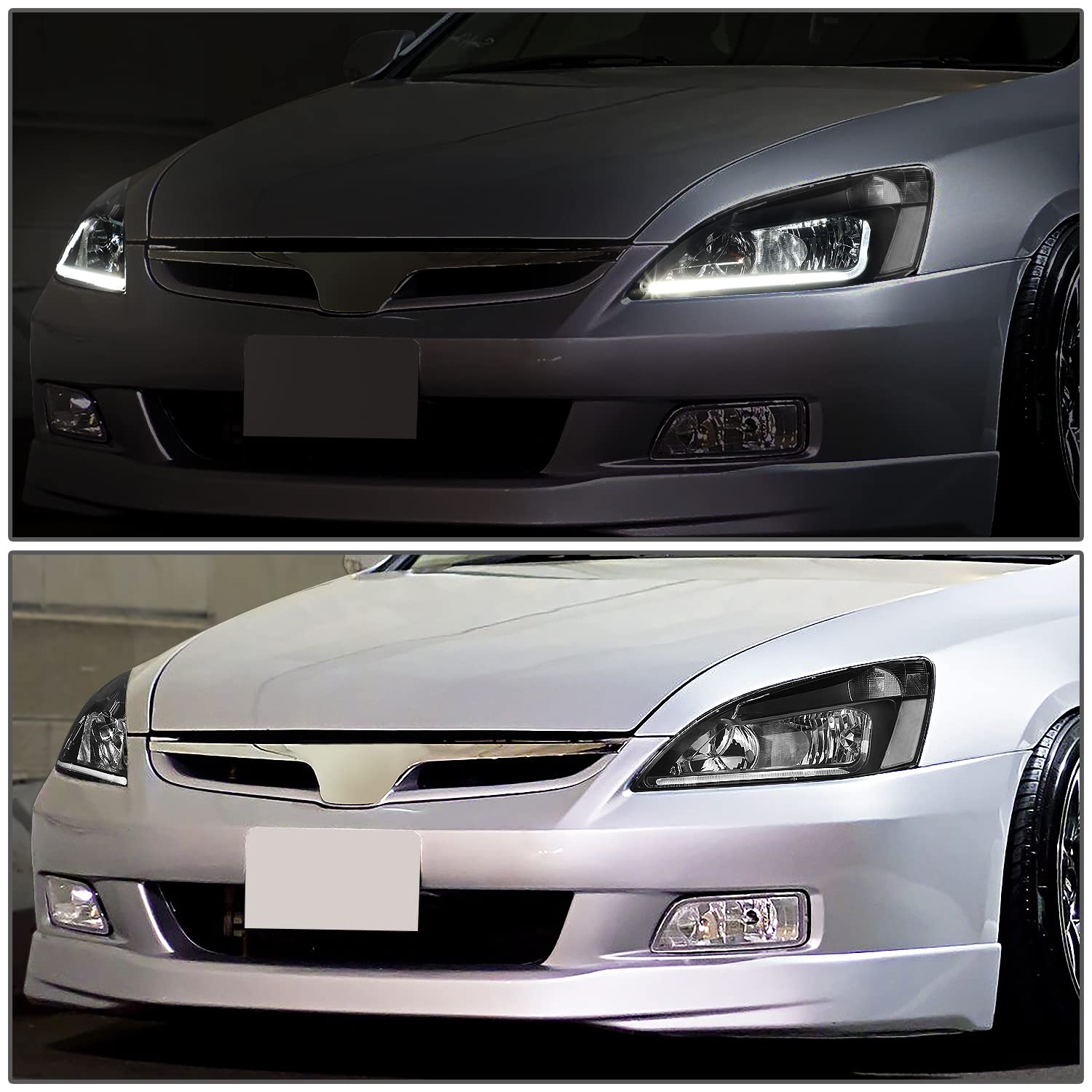 Auto Dynasty LED DRL Headlights for 03-07 Honda Accord 7th Gen - Black Housing Clear Corner for Day & Night Driving