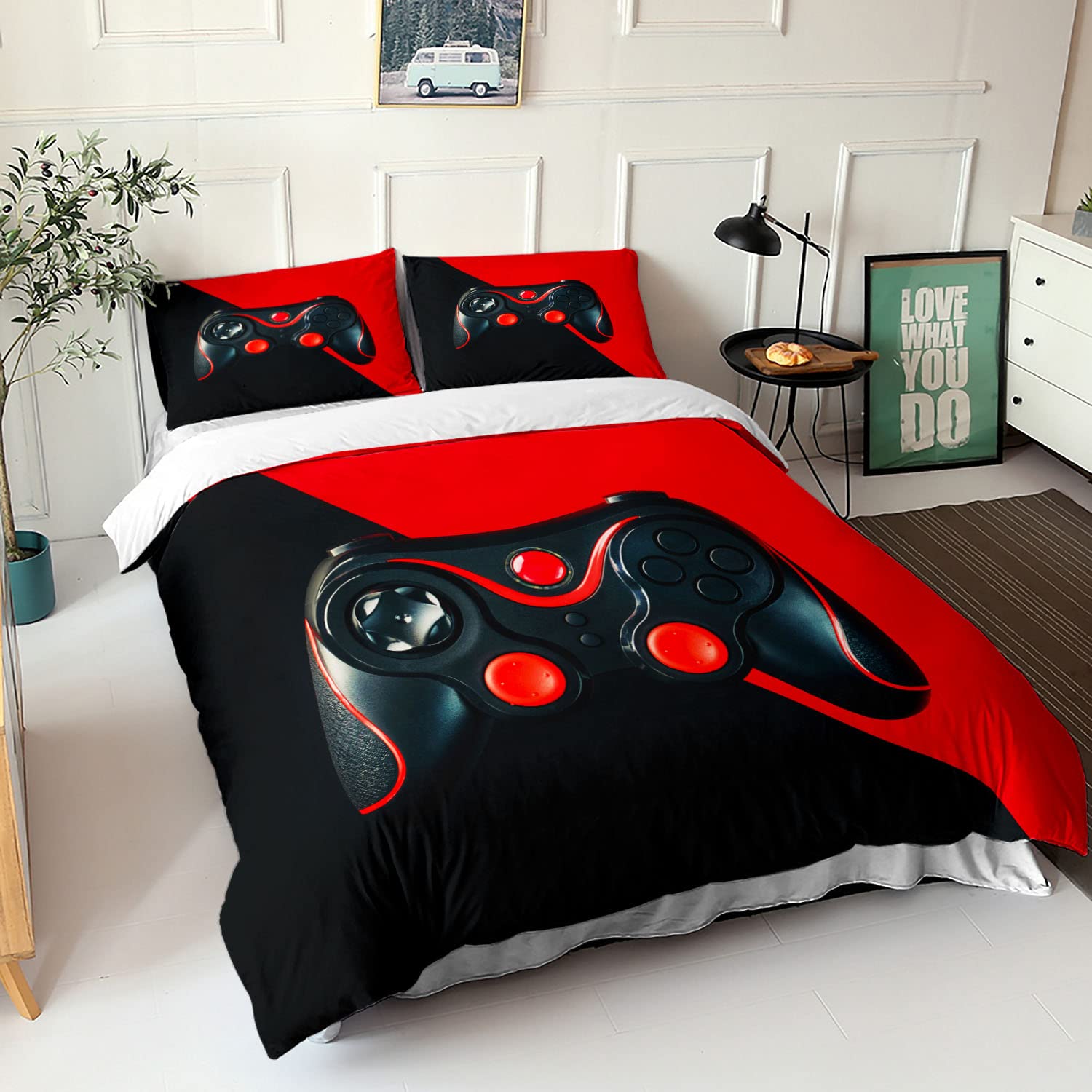 HOSIMA Gaming Bedding Set - Full Size Game Controller Printed Bed Sheets & Pillowcases for Boys - Gamer Room Decor (Comforter Not Included) - Perfect for Gaming Themed Bedrooms & Sleepovers