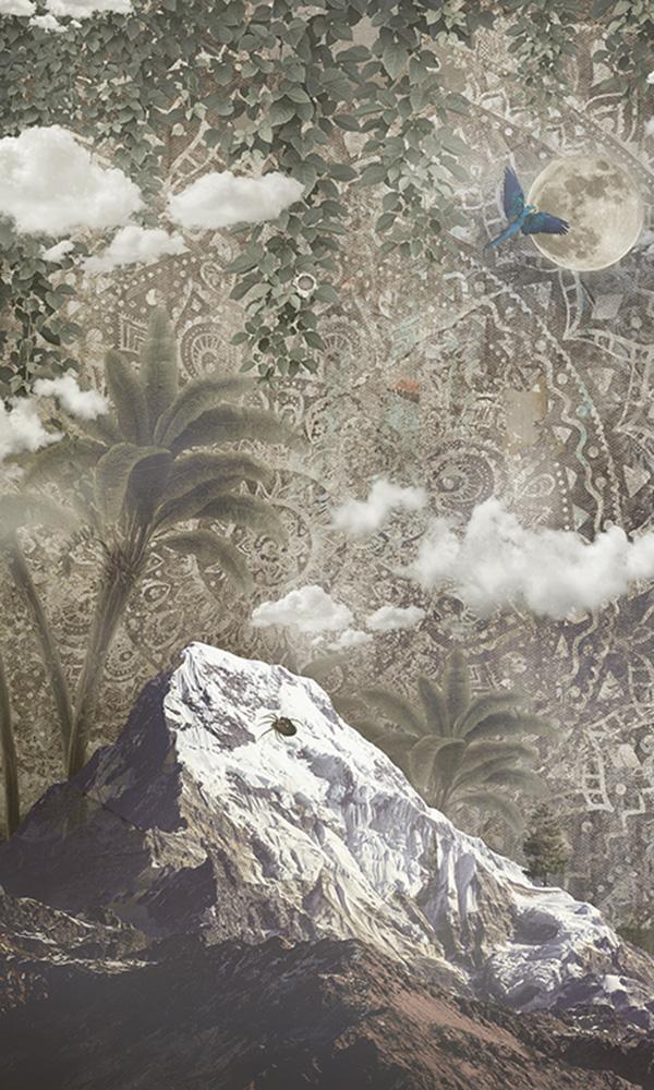 Brown Mandala Landscape Mural Wallpaper M9559 - Self-Adhesive Peel and Stick Wall Decor for Living Room, Bedroom, Office - Boho Chic Home Design Sample