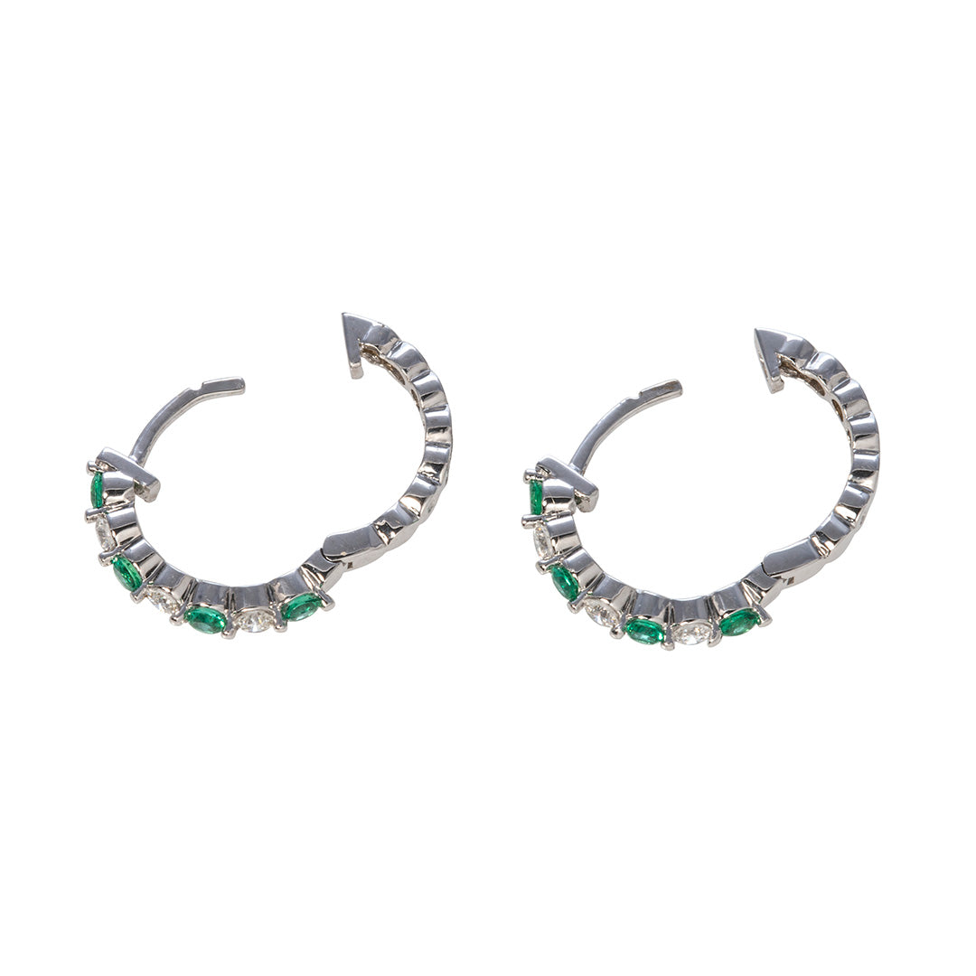 0.40ct Emerald & 0.30ct Diamond 14K White Gold Hoop Earrings for Women - Elegant Green Gemstone Jewelry Gift for Birthday, Anniversary & Special Occasions