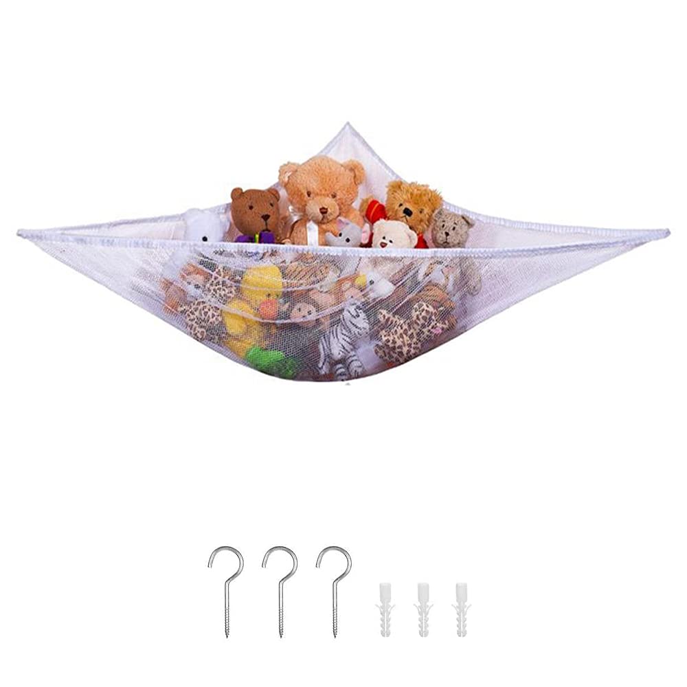 ShopHut Large Mesh Teddy Hammock with Hooks - Soft Wall Sling Toy Storage Organizer for Stuffed Animals | Keep Baby & Child's Bedroom Nursery Tidy | Perfect for Kids' Room Organization & Plush Toy Display