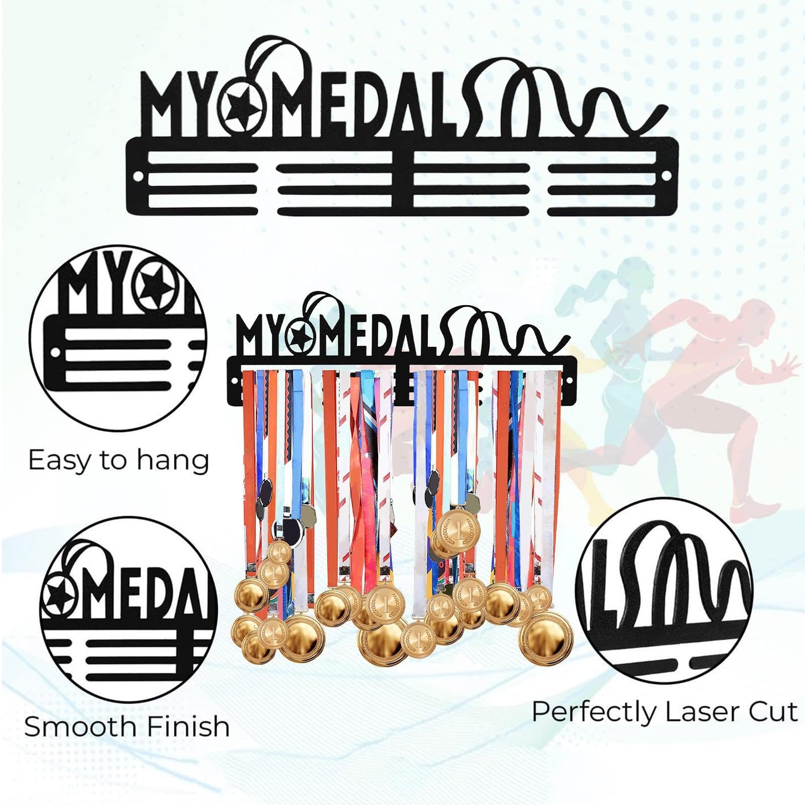 Premium Iron Award Ribbon Display Rack - Holds 24-30 Ribbons with Elegant Letter Design - Perfect for Trophy Walls, School Awards & Office Recognition Displays