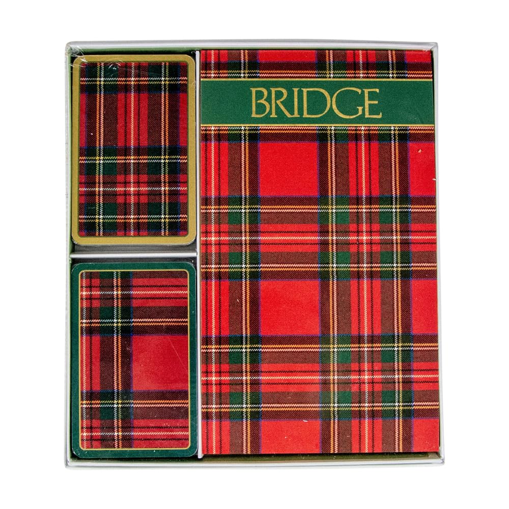 Caspari Plaid Bridge Gift Set - 2 Decks of Playing Cards & 2 Score Pads - Perfect for Bridge Games, Family Game Nights, and Holiday Gifts