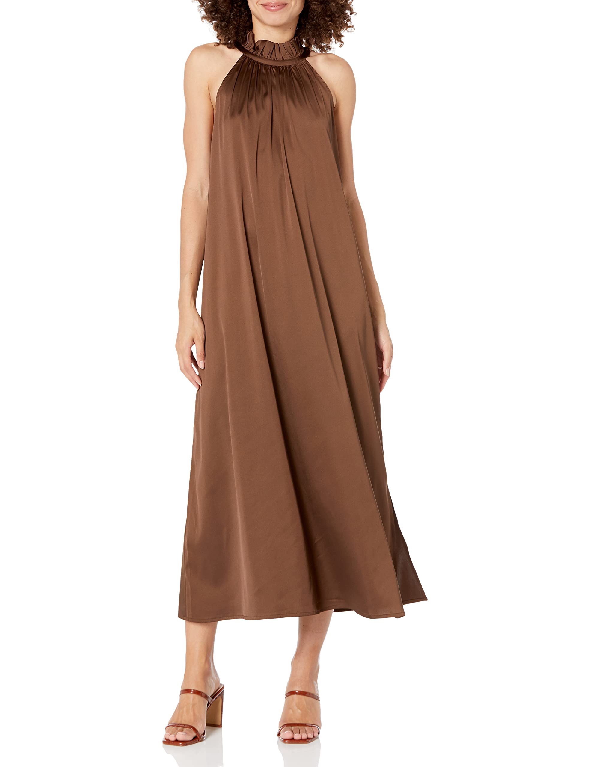 The Drop Women's Arlette Silky Stretch Halter Maxi Dress - Elegant Summer Beach Dress for Vacations, Weddings & Evening Parties