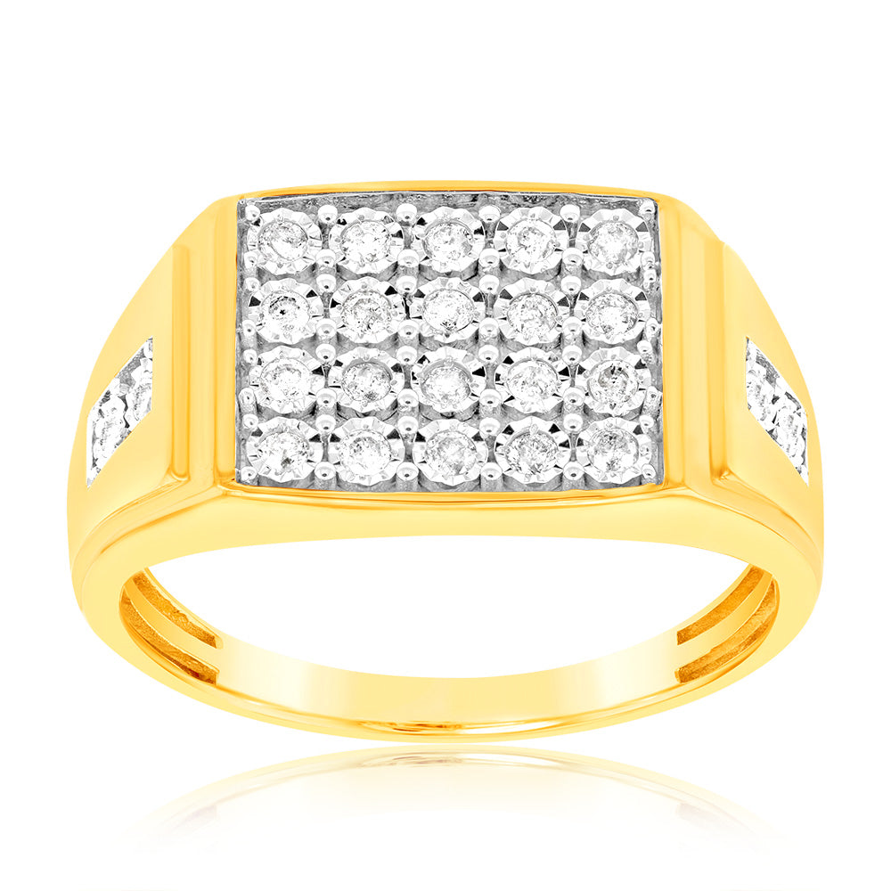 1/3 Carat Men's Diamond Ring Set - 24 Diamonds in 9K Yellow Gold & Rhodium Plated - Perfect for Wedding Bands, Anniversary Gifts & Special Occasions