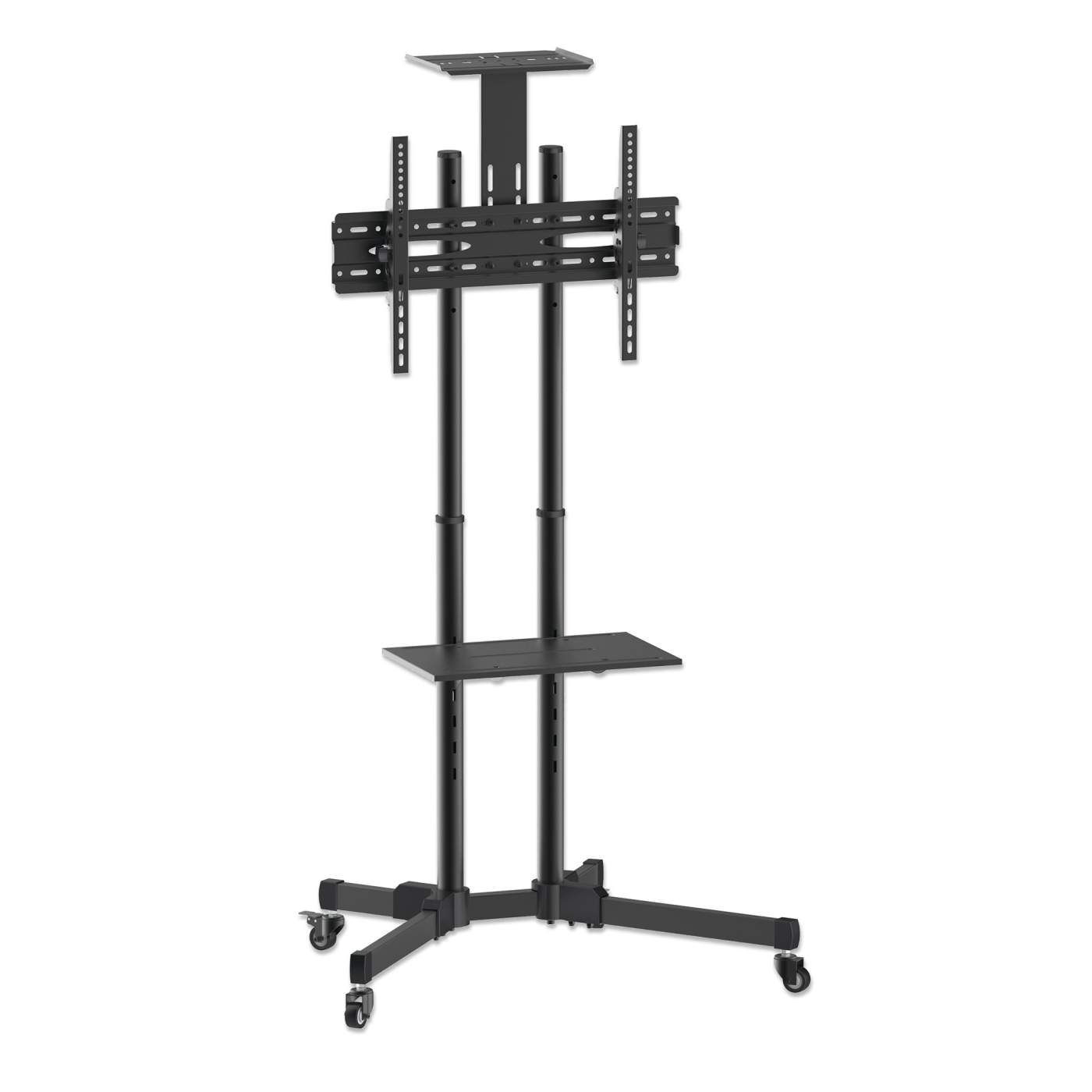 Adjustable Height TV Stand Cart with Wheels - Mobile Multimedia Entertainment Center for Living Room, Bedroom, or Office