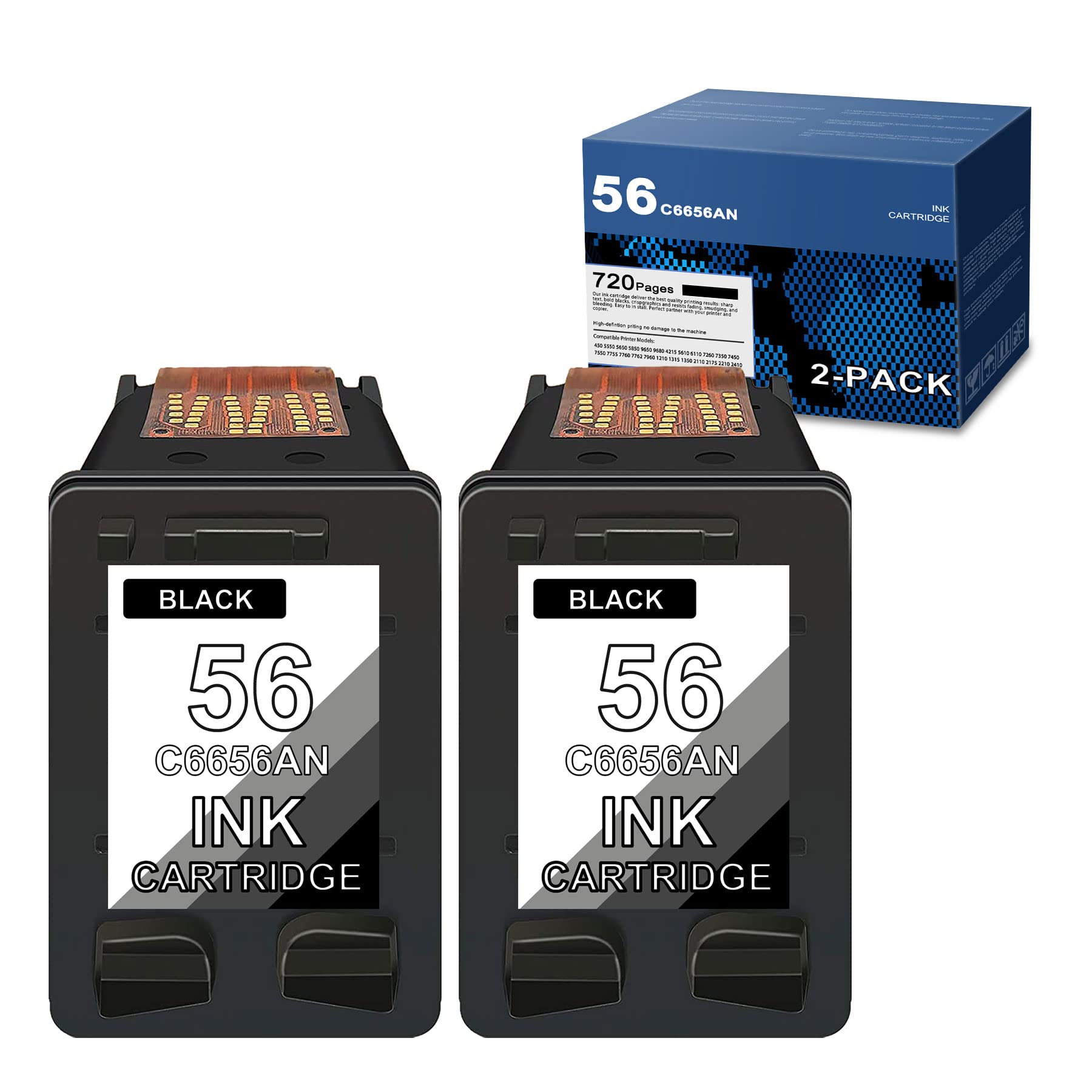 2-Pack Black 56 | C6656AN Remanufactured Ink Cartridge - Compatible Replacement for HP 56, 5550, 5850, 9680, 5610, 7260, 7450, 7755, 7762, 1210, 1350, 2175, 2410 Printers | High-Quality Ink for Home & Office Printing - Sold by DIOUSAINK